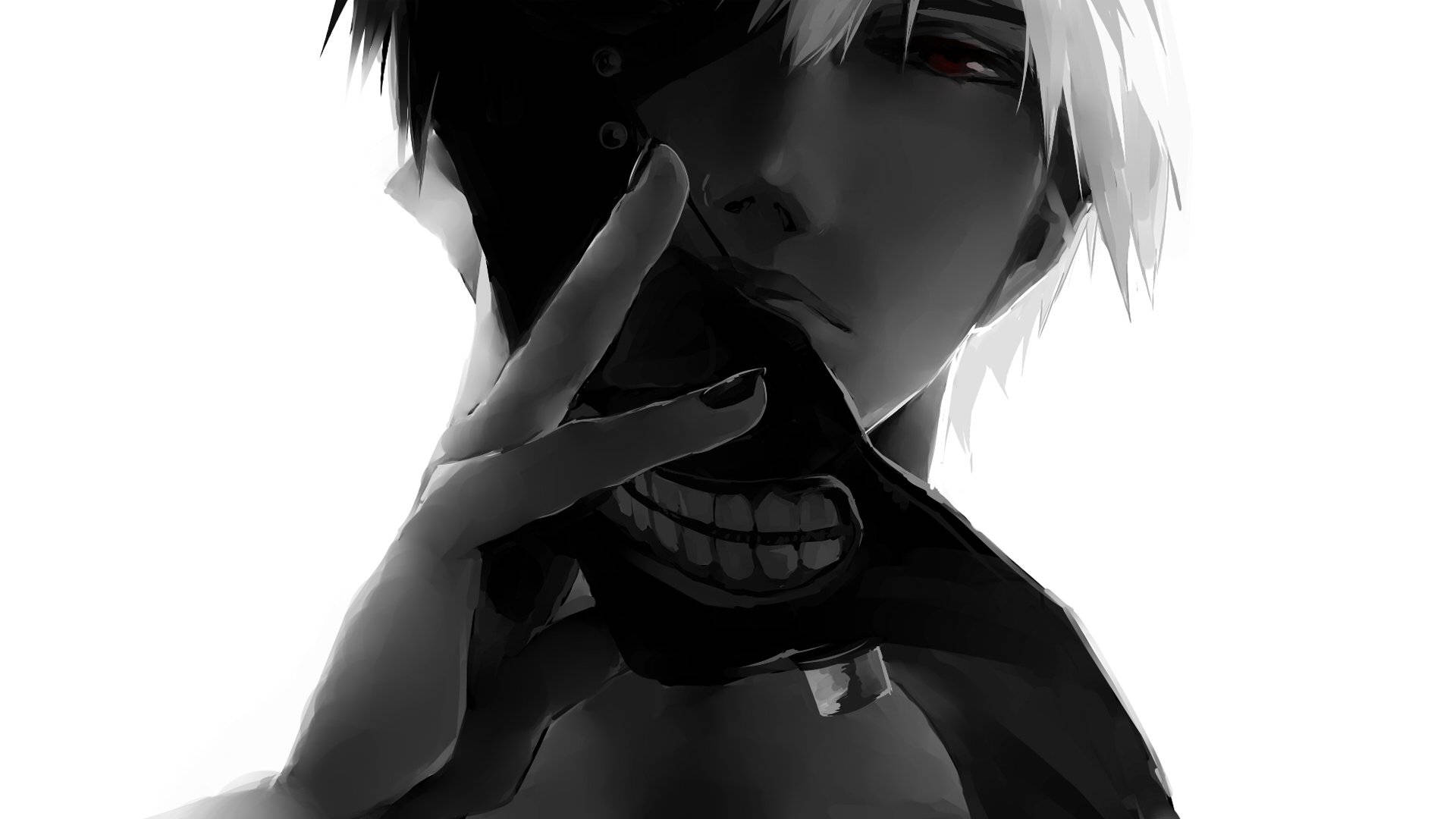 Black And White Anime Boy Holding Mask Background