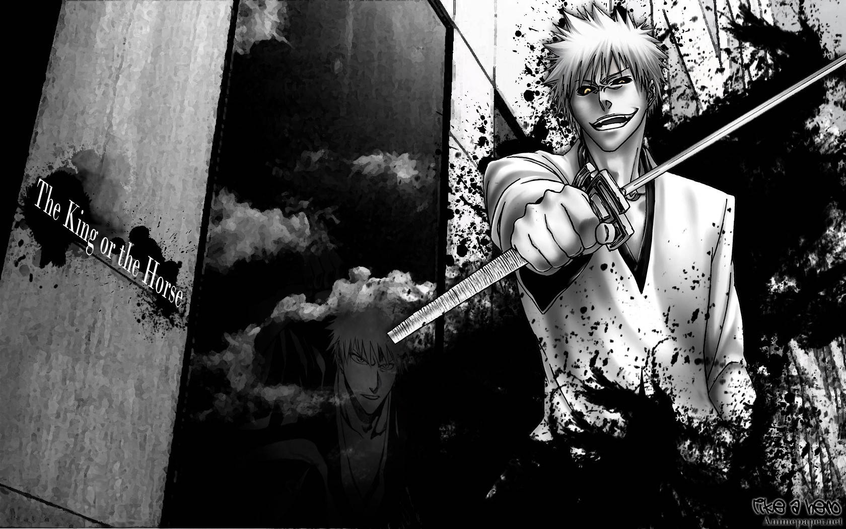 Black And White Anime Boy Holding Samurai Background