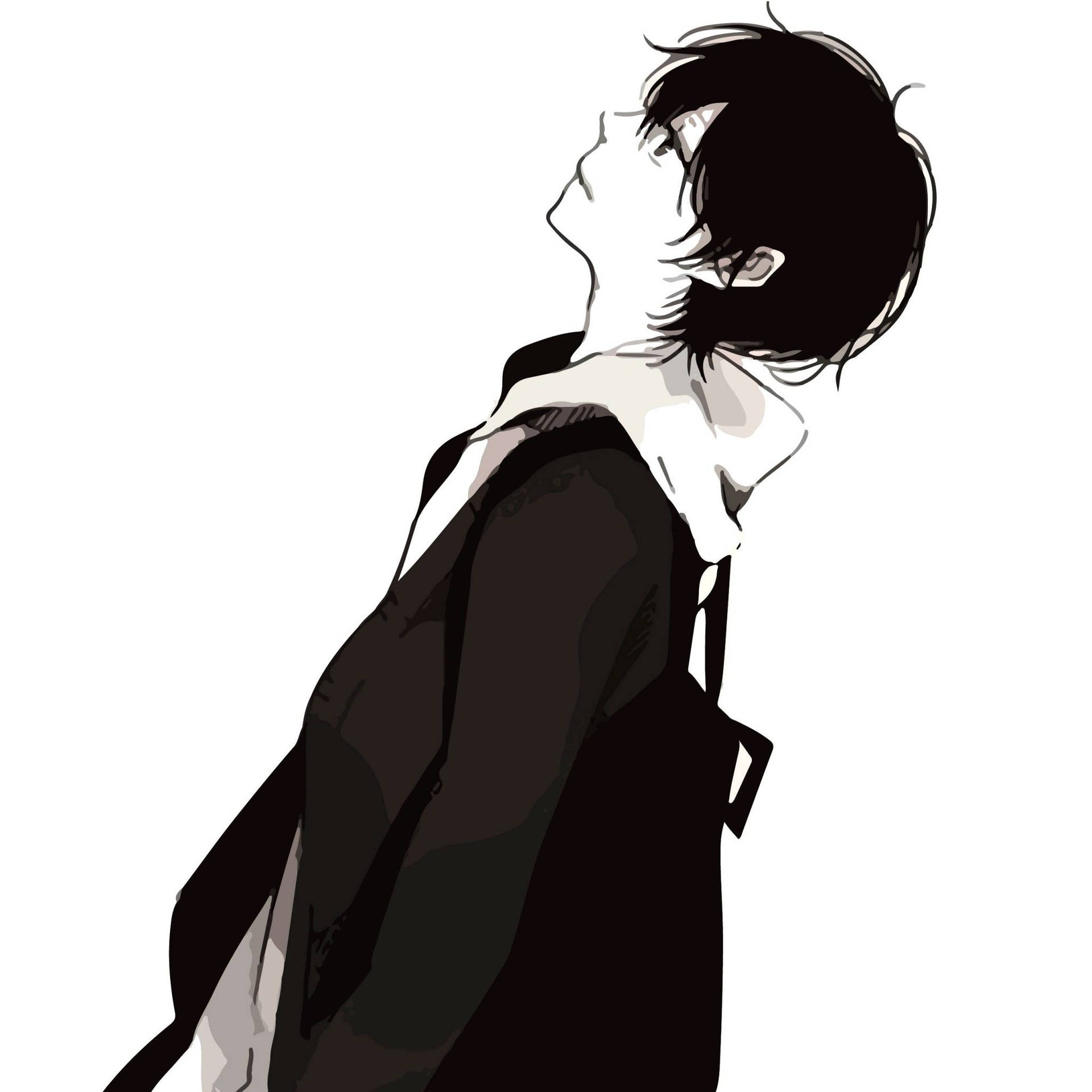 Black And White Anime Boy Looking Up Background