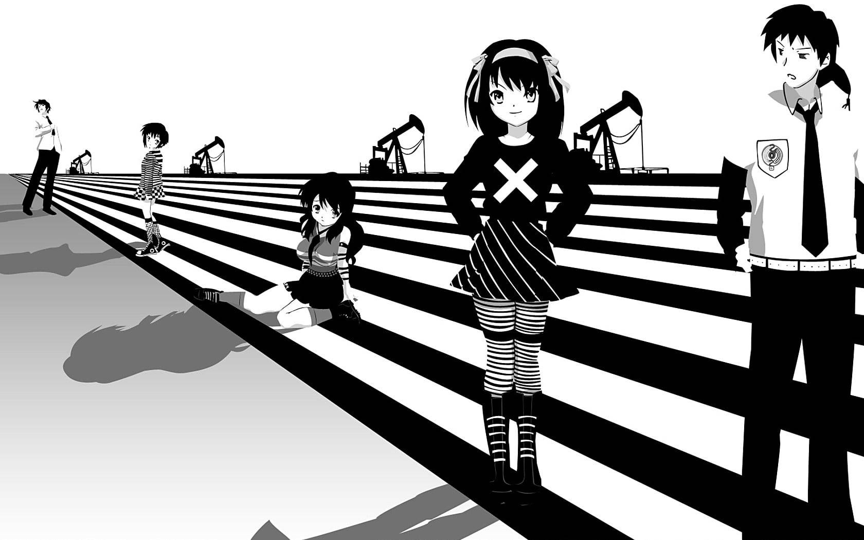 Black And White Anime Boy Pedestrian Crossing Background