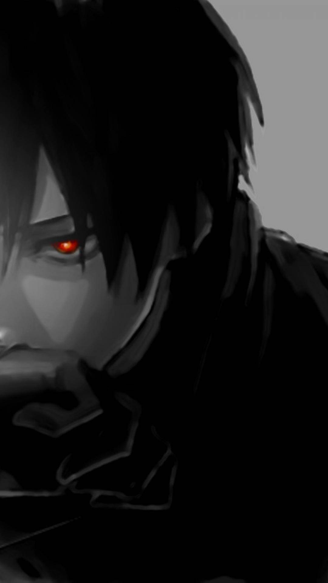 Black And White Anime Boy Red Eyes Background