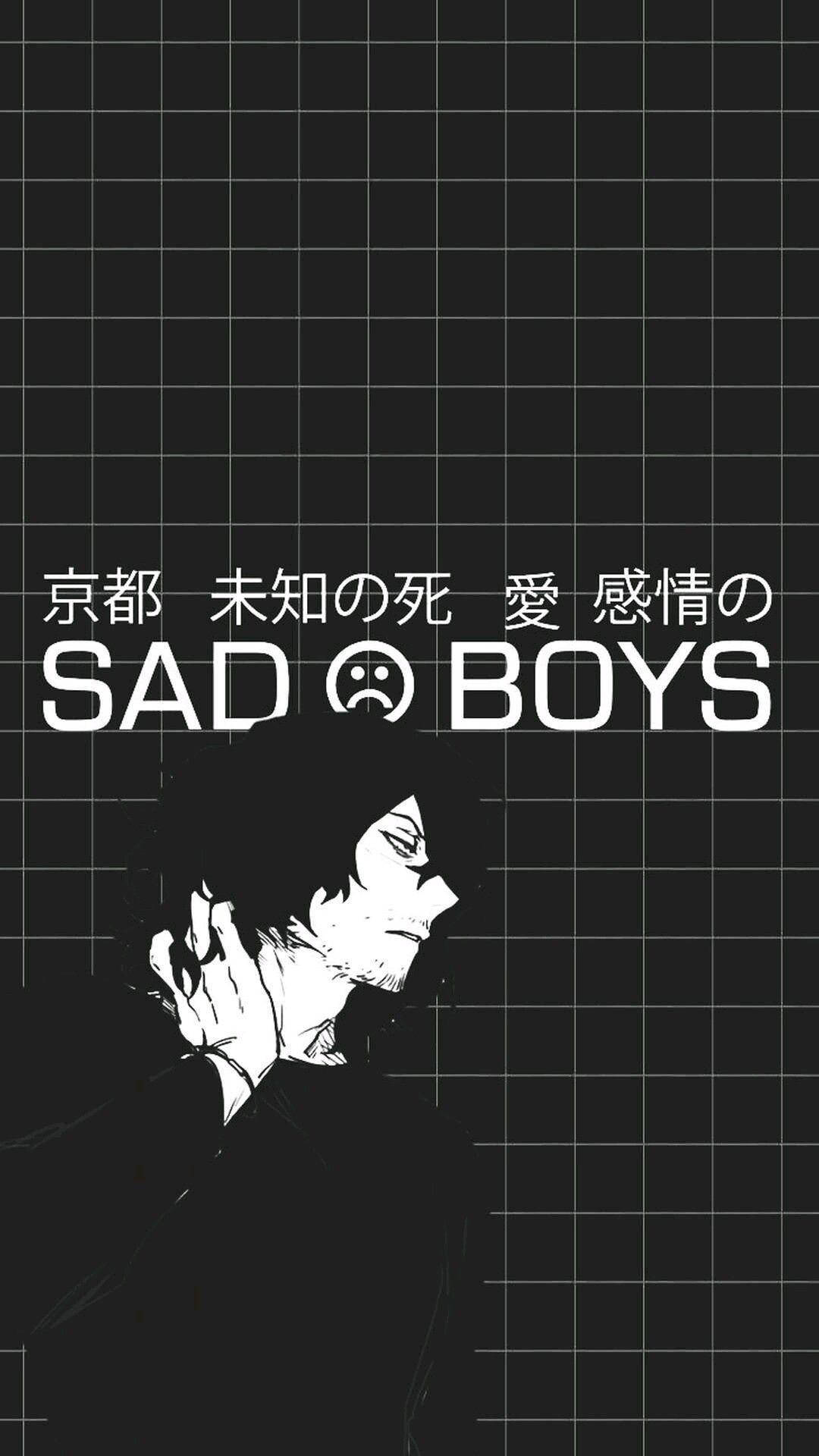 Black And White Anime Boy Sad Face Background