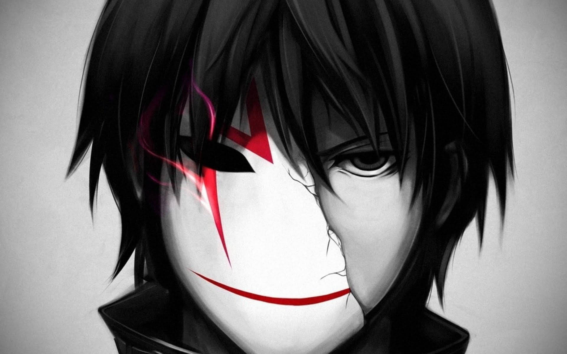 Black And White Anime Boy With Mask Background