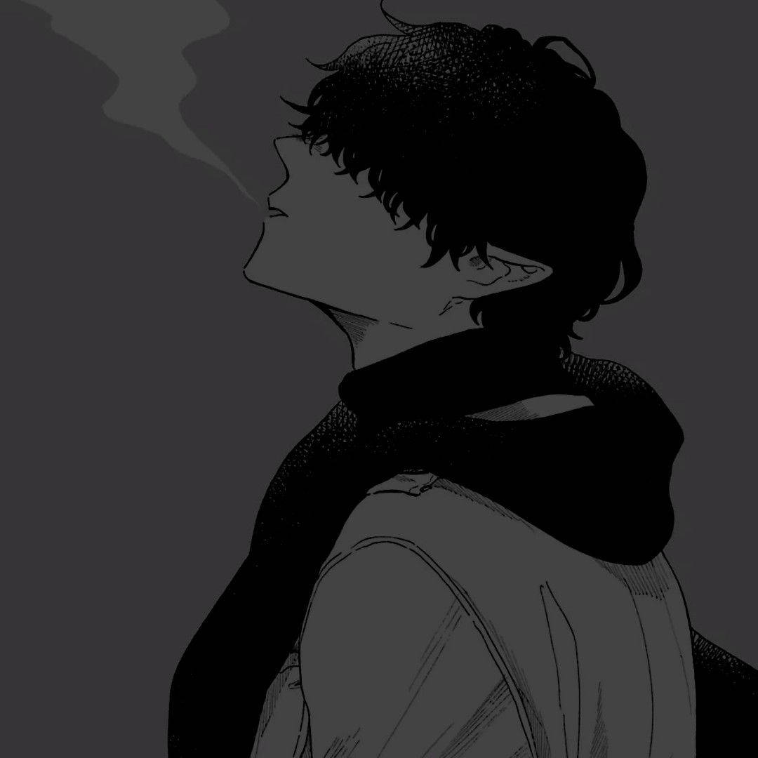 Black And White Anime Boy With Smoke Background