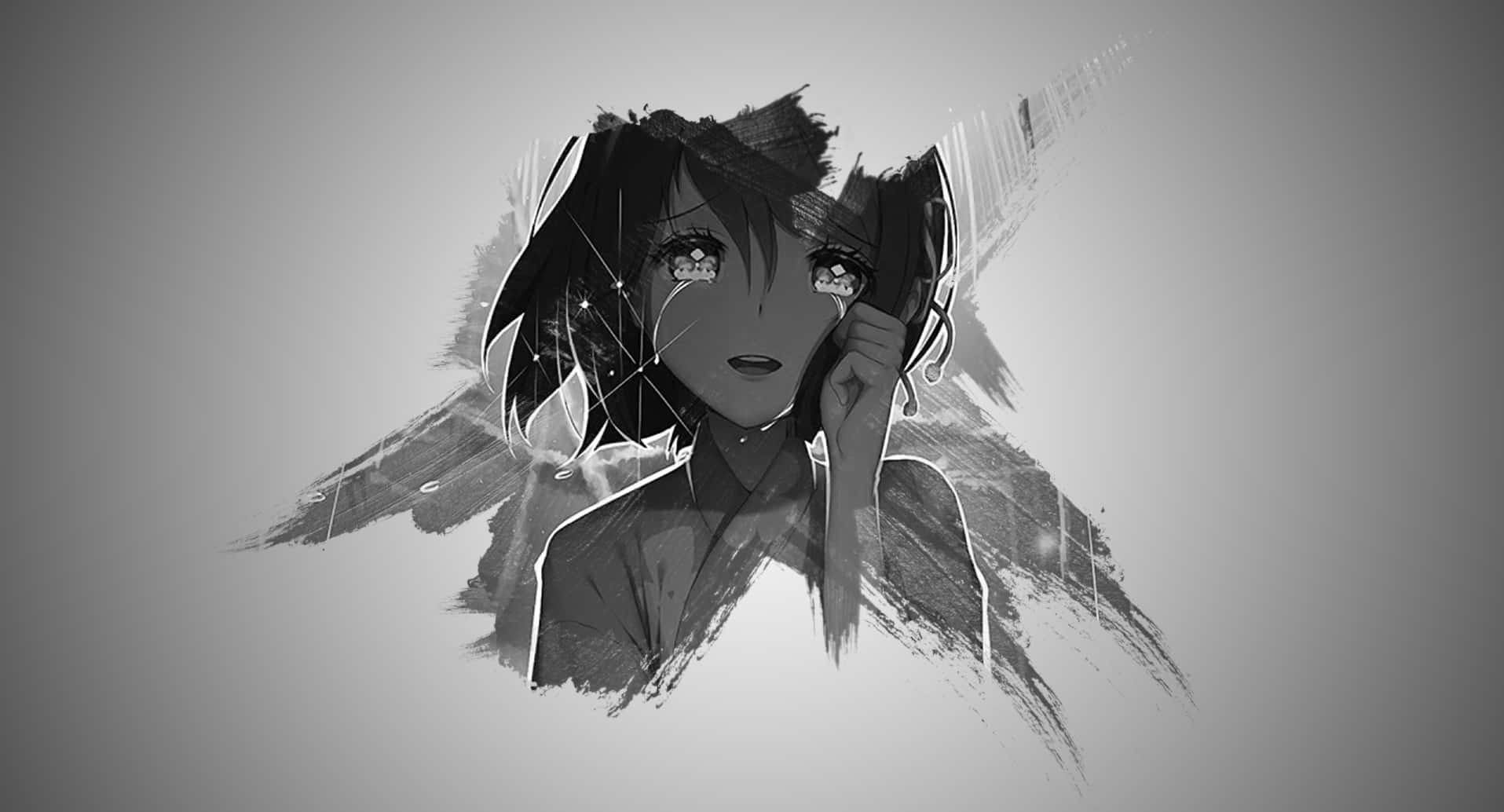 Black And White Anime Girl Crying Landscape Minimalist