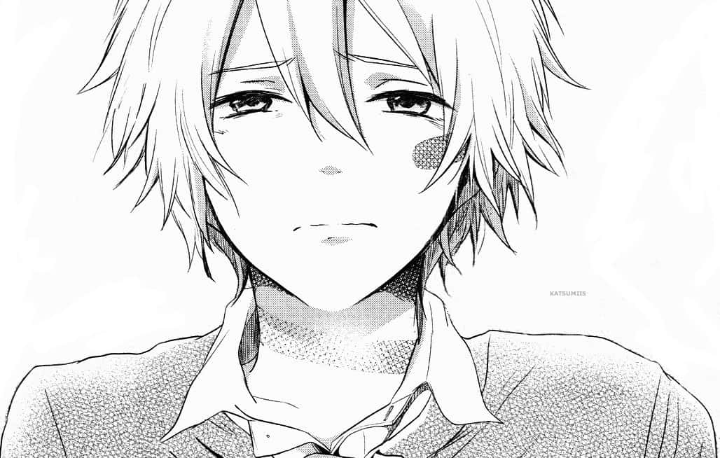 Black And White Anime Pfp Of A Bruised Boy Background