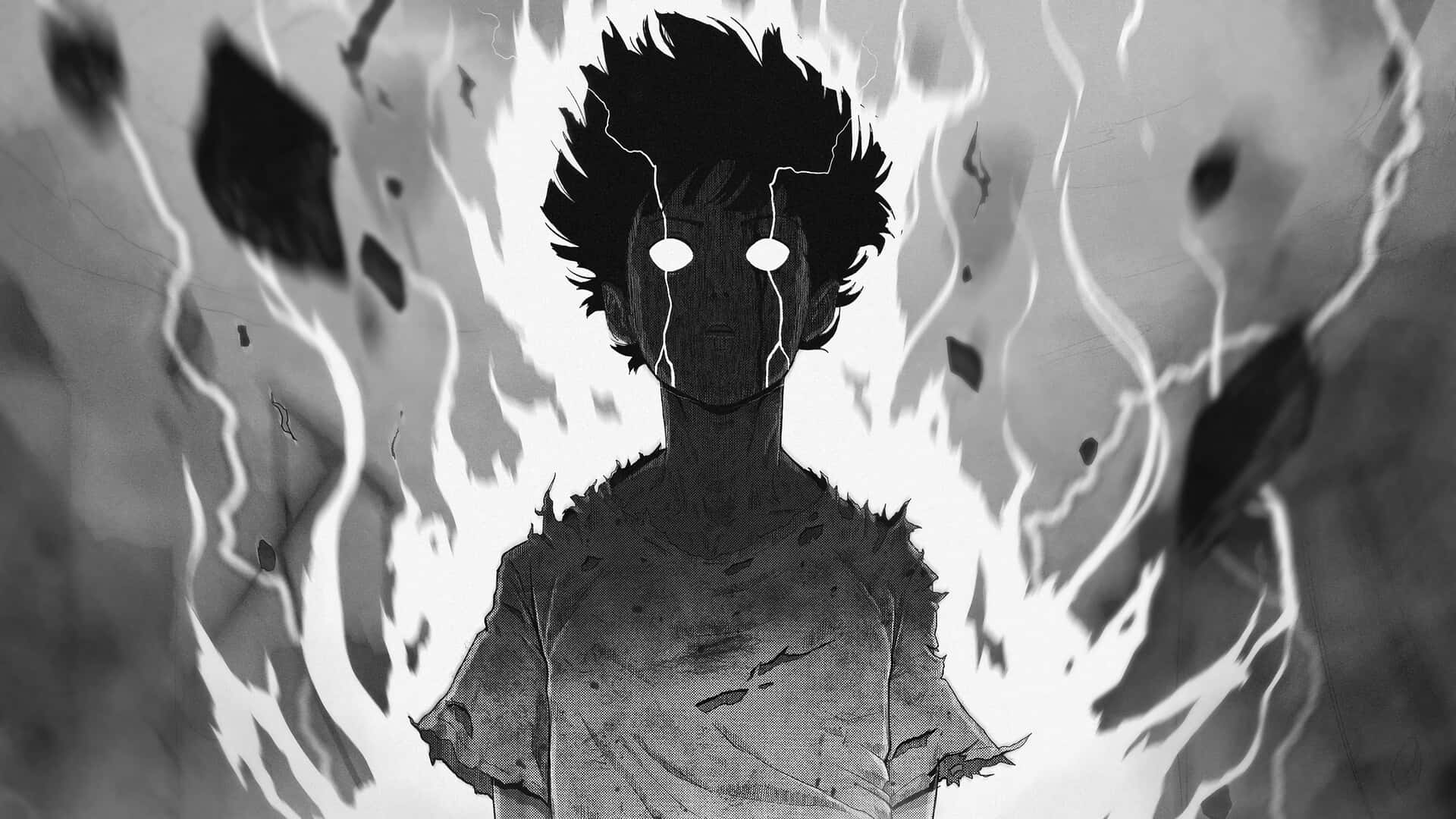 Black And White Anime Pfp Of Mob Psycho Outraged Background