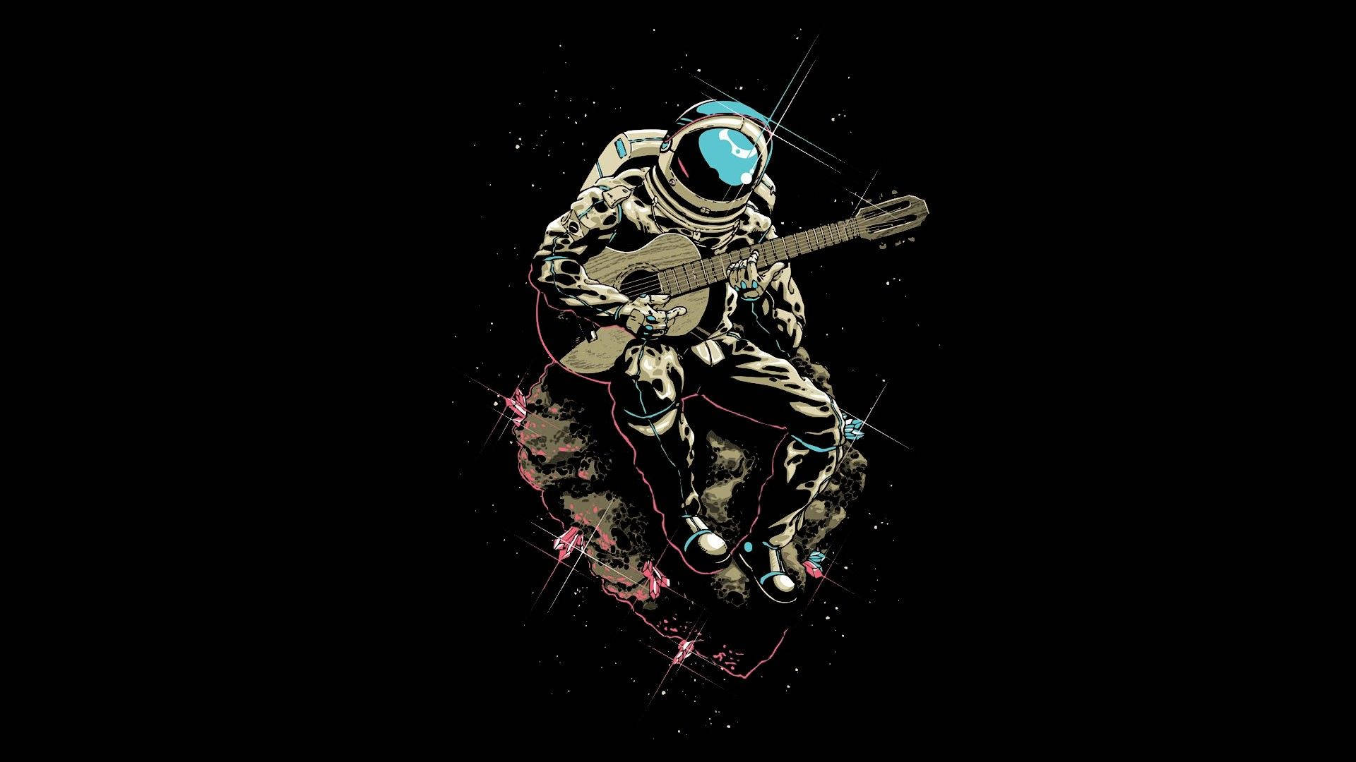 Black And White Astronaut Guitraist Art Background