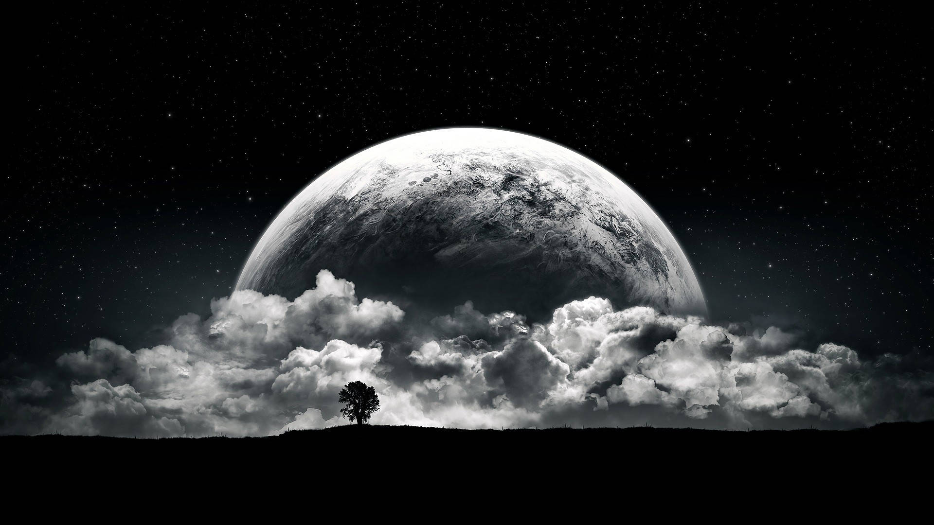 Black And White Astronaut Huge Planet View Background