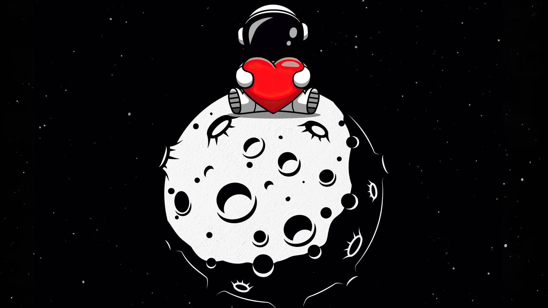 Black And White Astronaut Landscape Moon Love Background