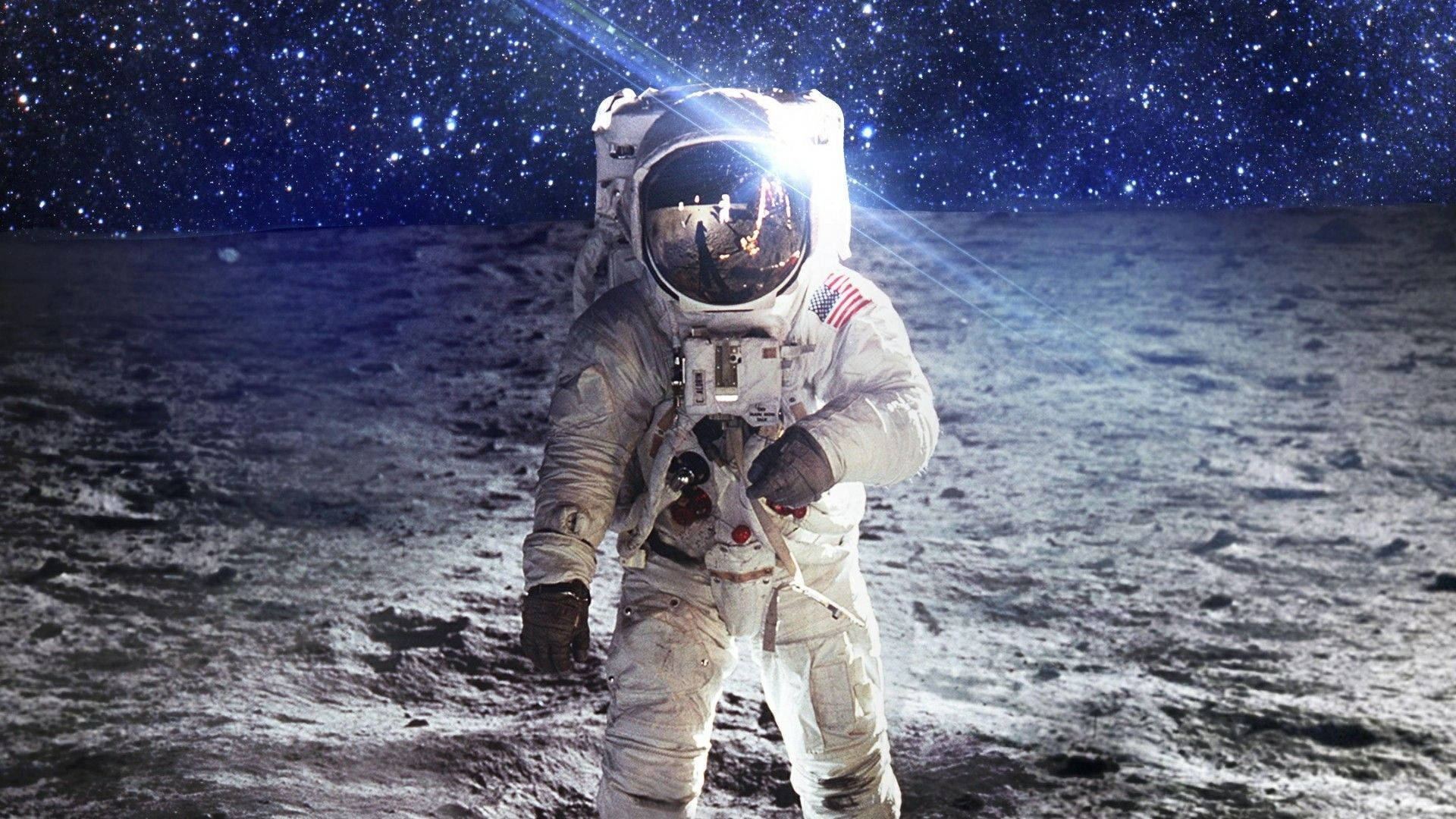 Black And White Astronaut Moon Surface Background