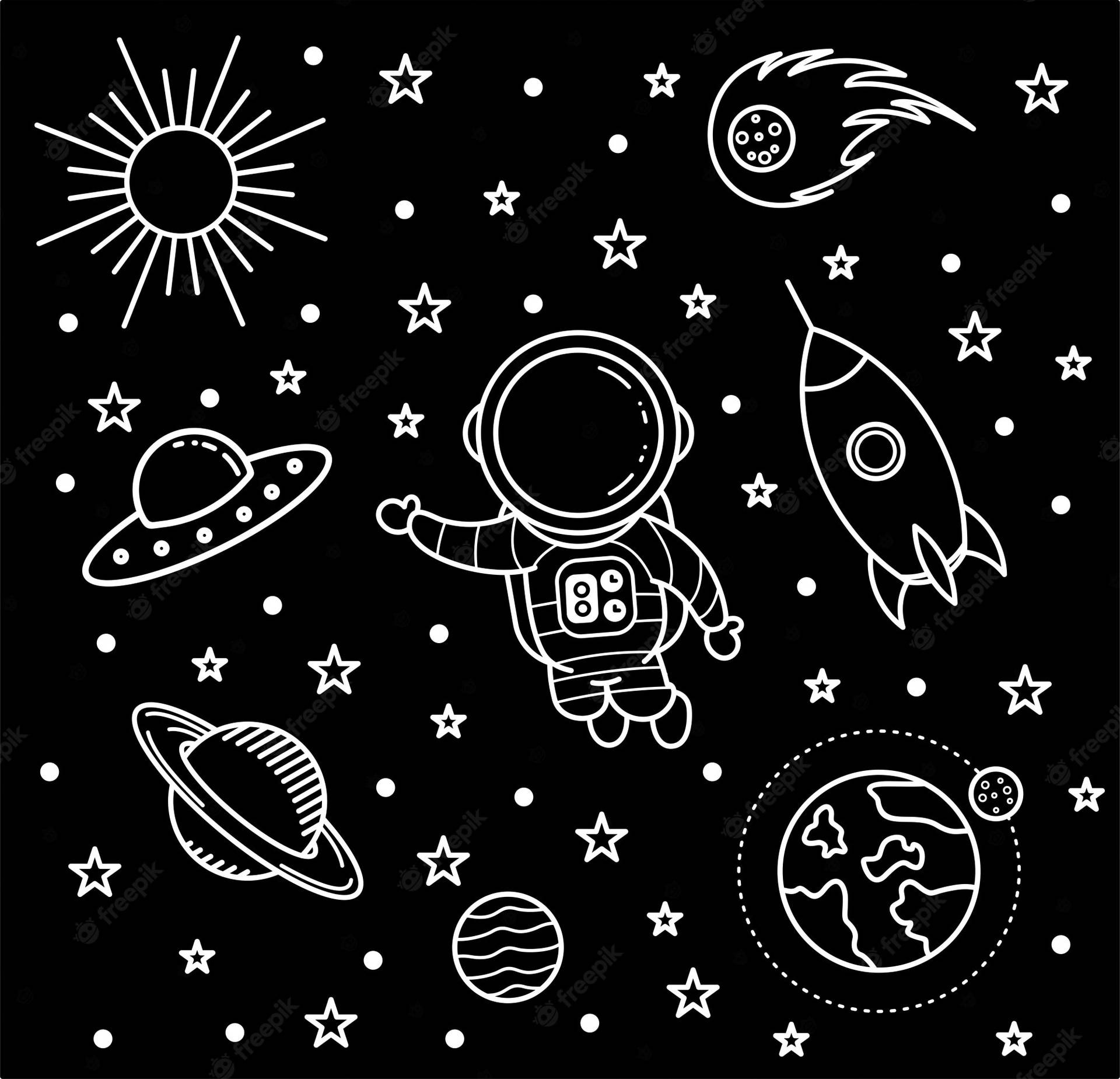 Black And White Astronaut Sketches Mini Design Background