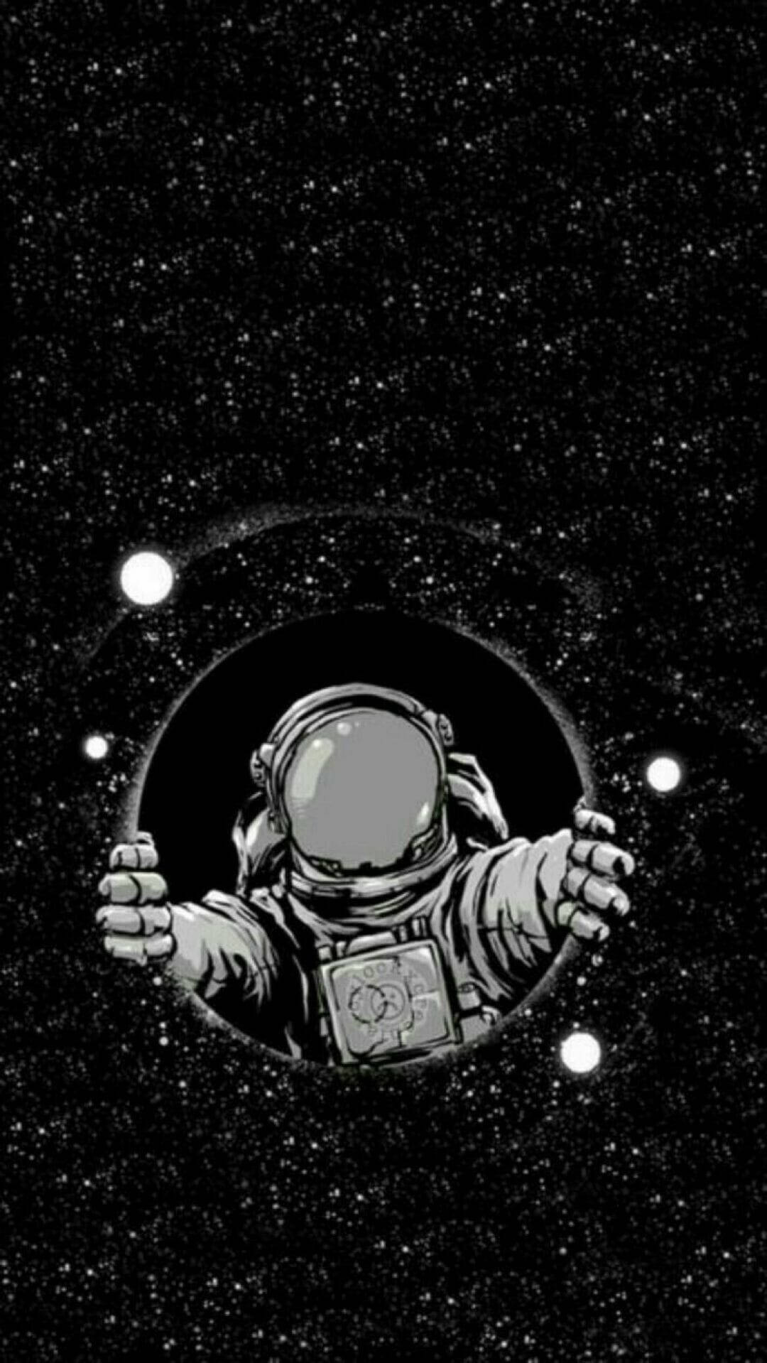 Black And White Astronaut Space Hole Entrance Art Background