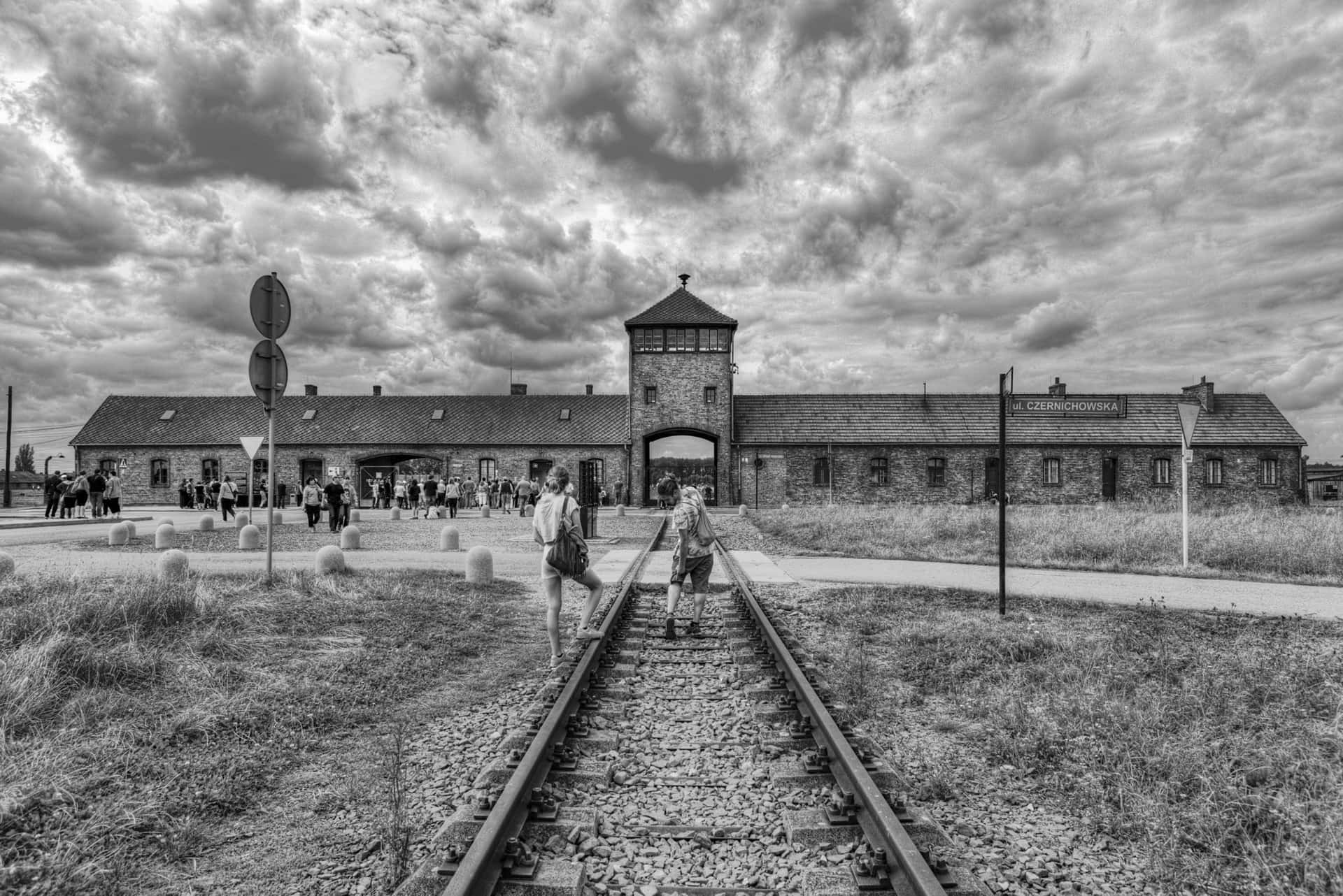 Black And White Auschwitz Birkenau Concentration Camp Background