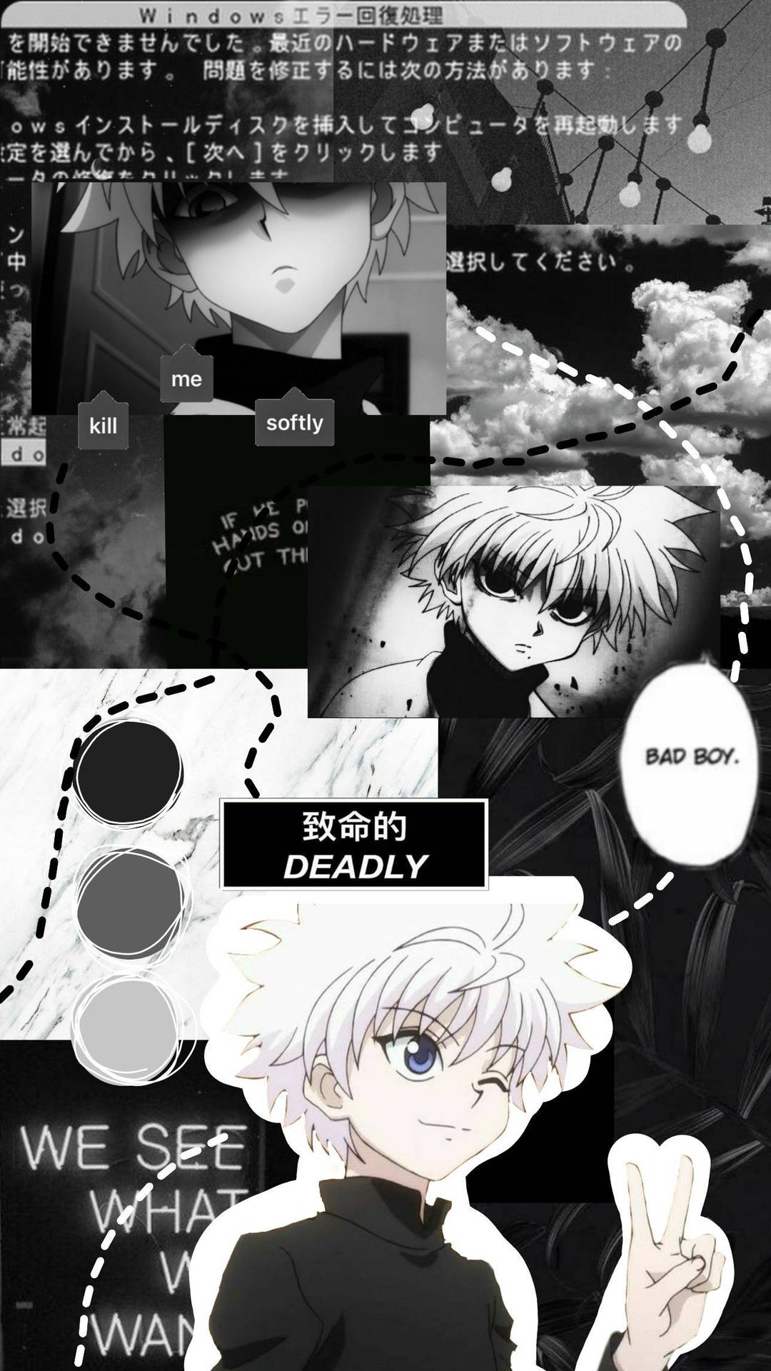 Black And White Bad Boy Killua Aesthetic Background