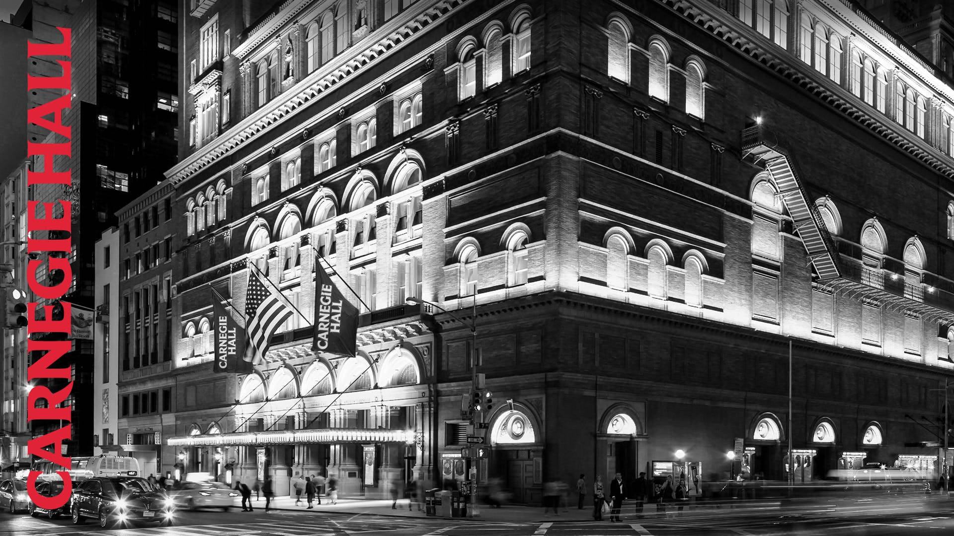 Black-and-white Carnegie Hall Building Background