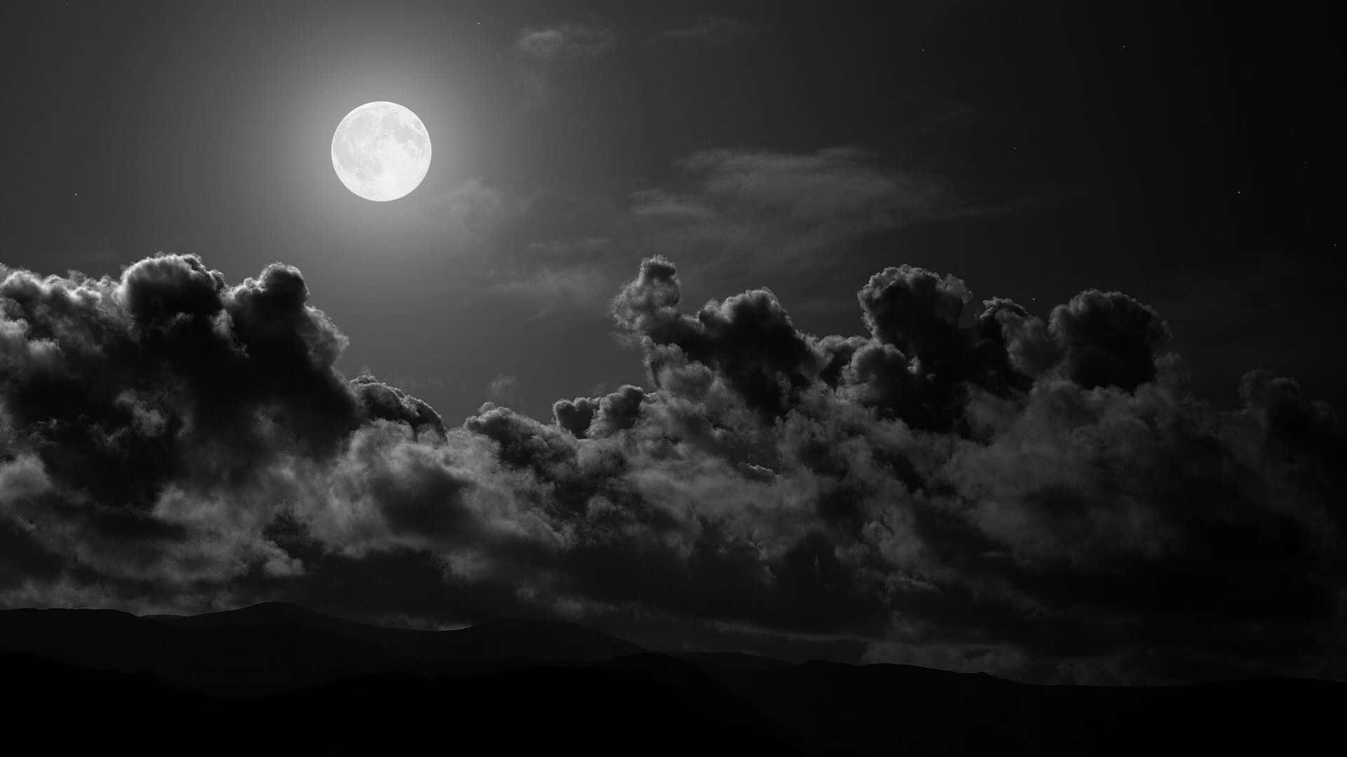 Black And White Cloud Full Moon Background