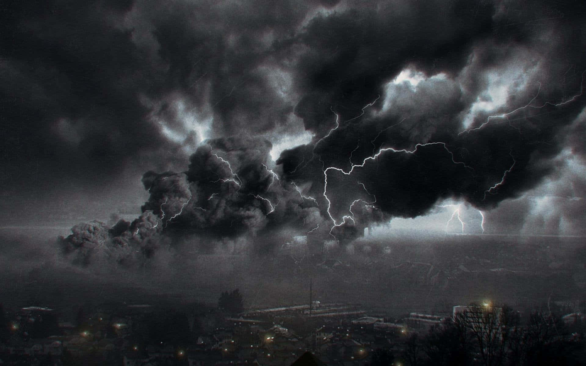 Black And White Cloud Lightning Storm Background