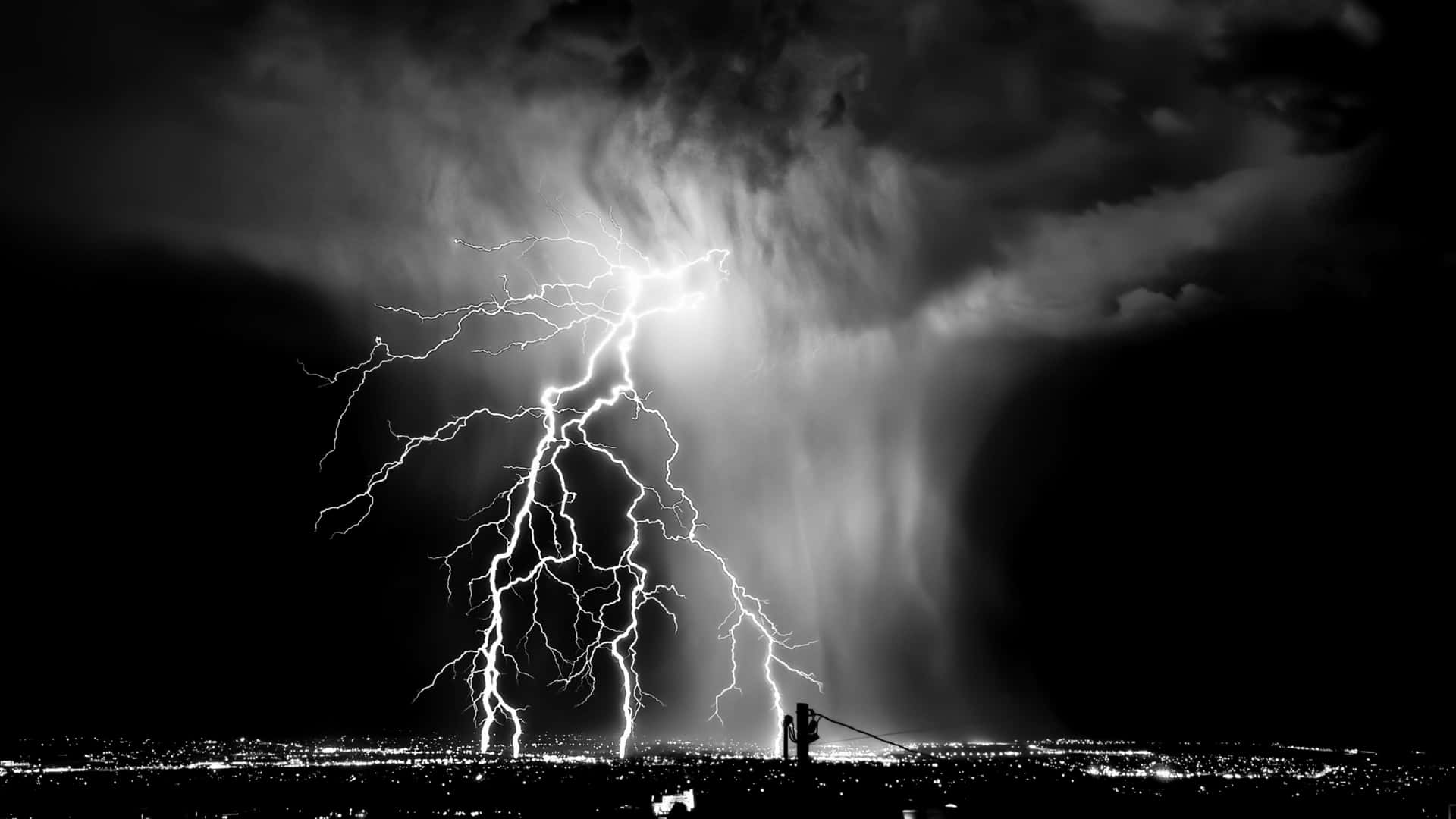 Black And White Cloud Lightning Strike Background