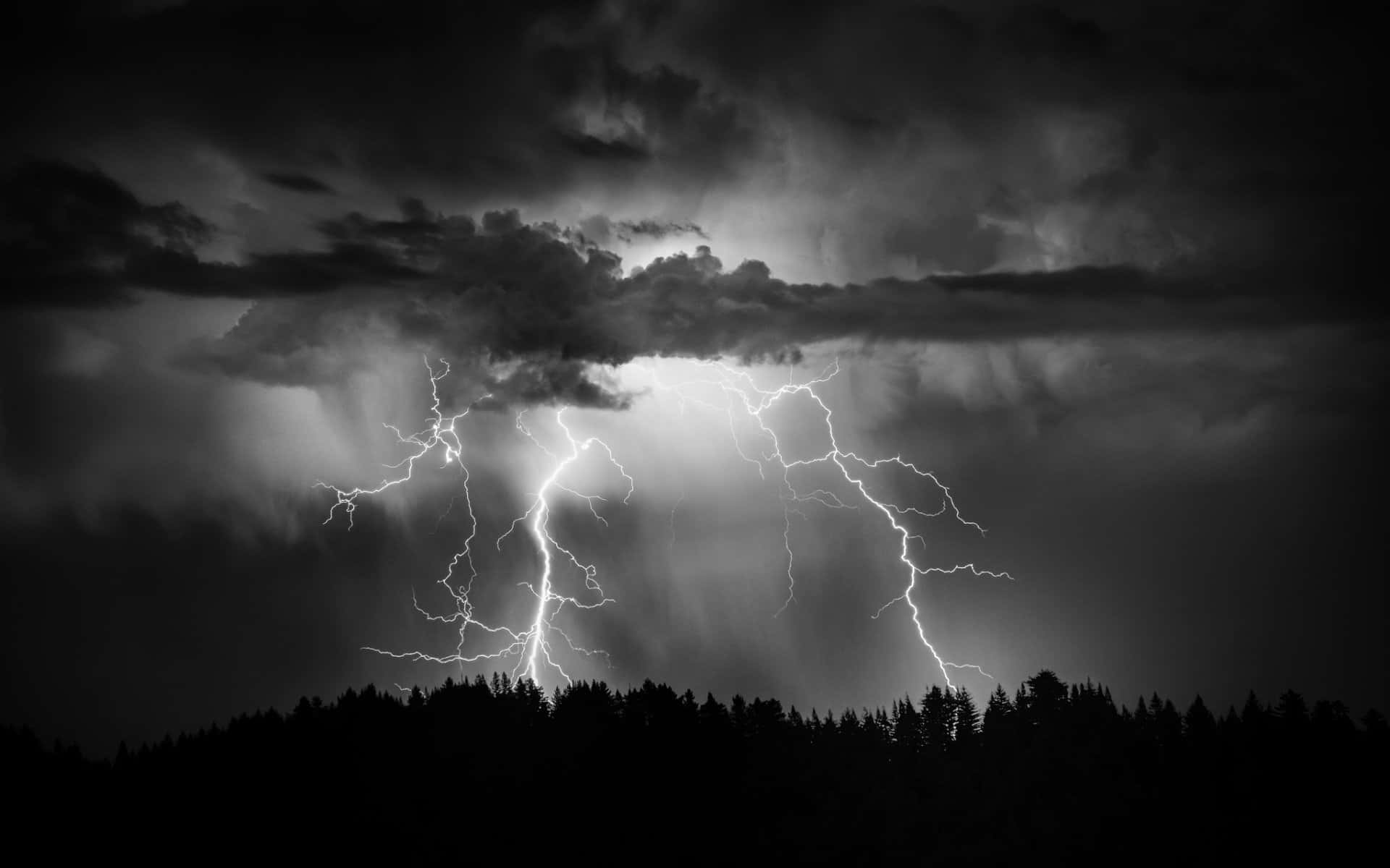 Black And White Cloud Lightning Strike Background
