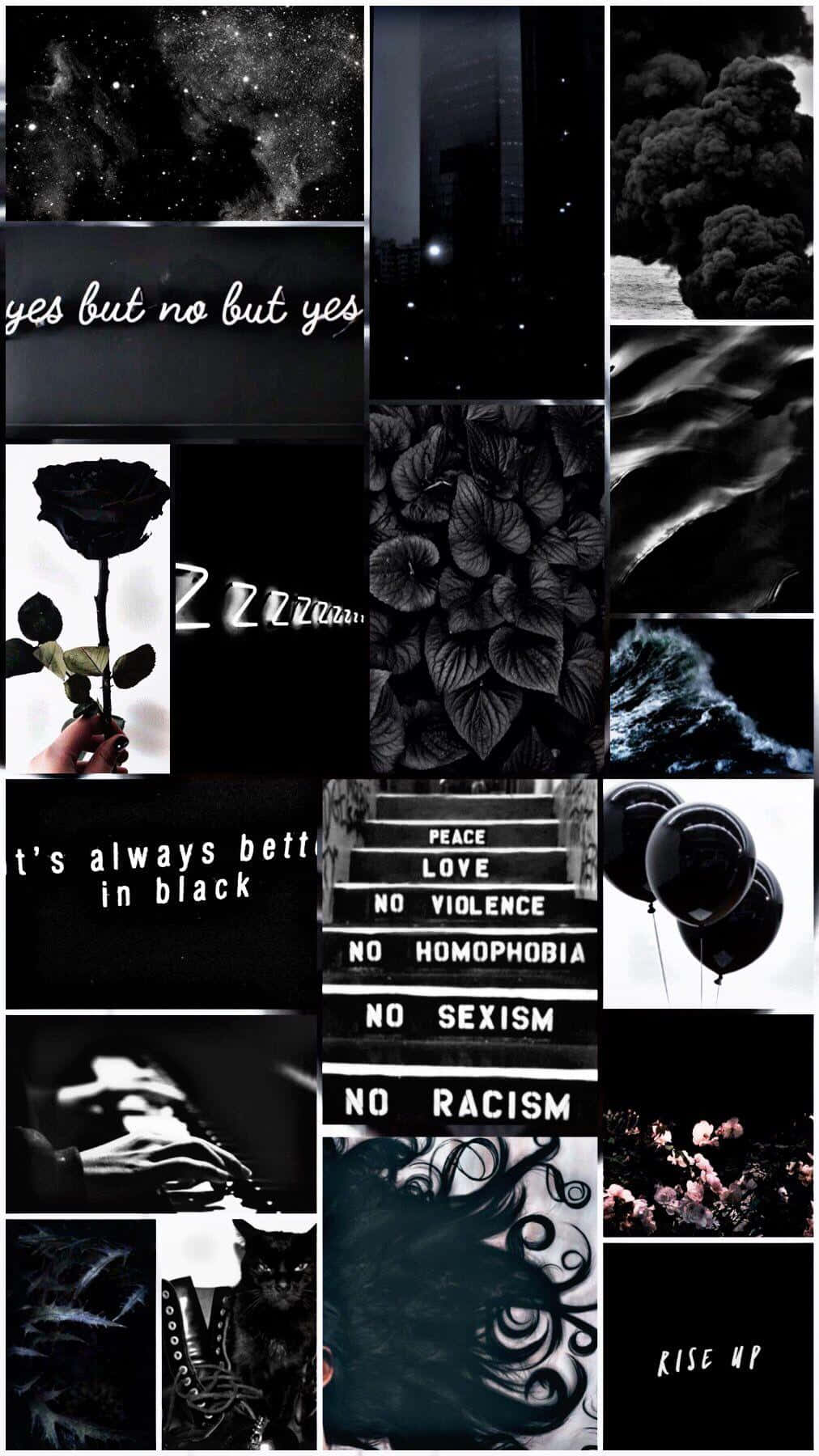 Black And White Collage With Black And White Words Background