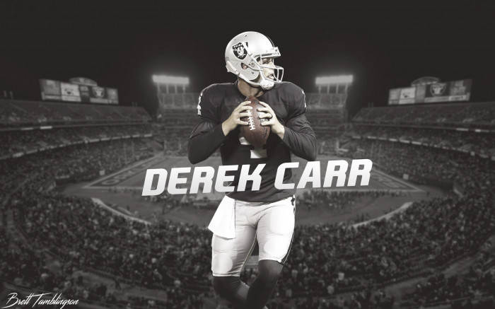 Black And White Derek Carr In Stadium Background