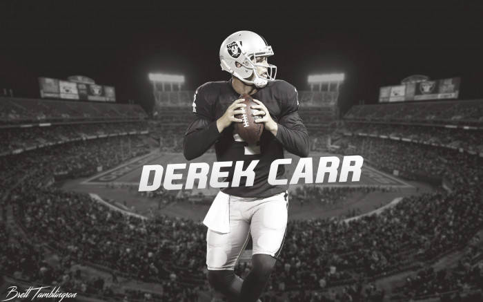 Black And White Derek Carr In Stadium