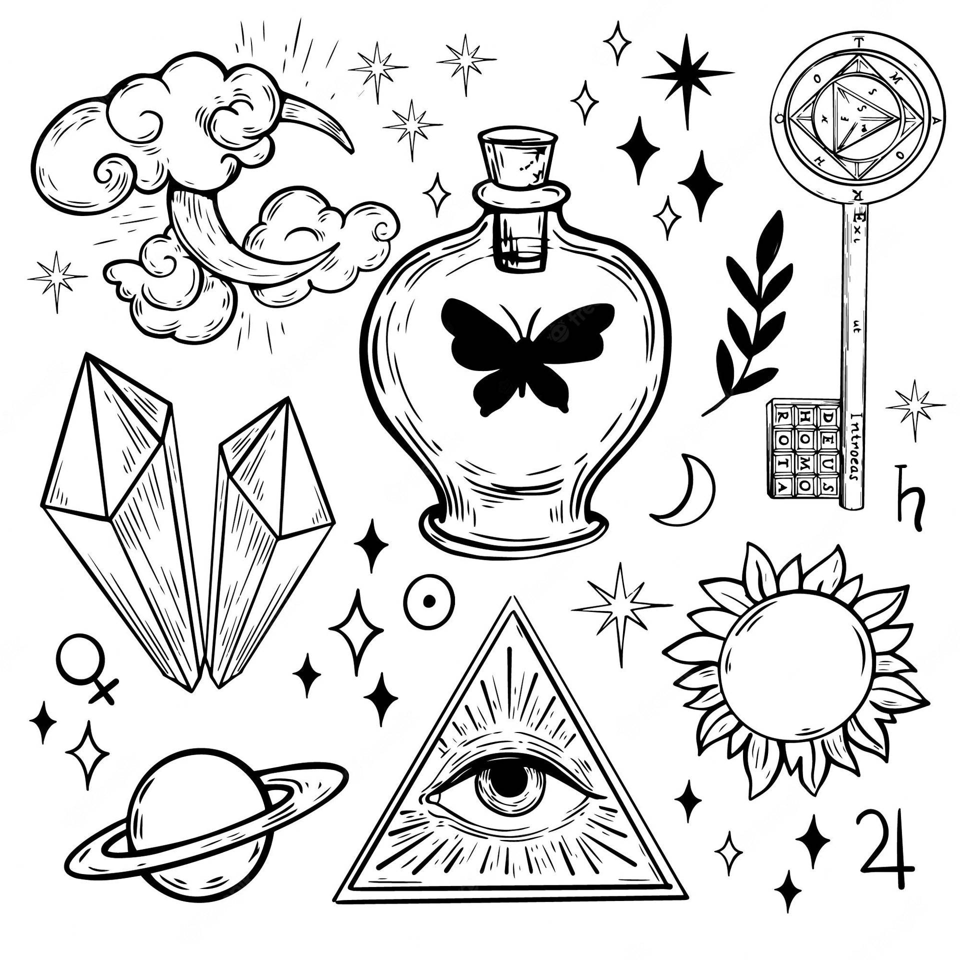 Black And White Esoteric Magic Symbols Background