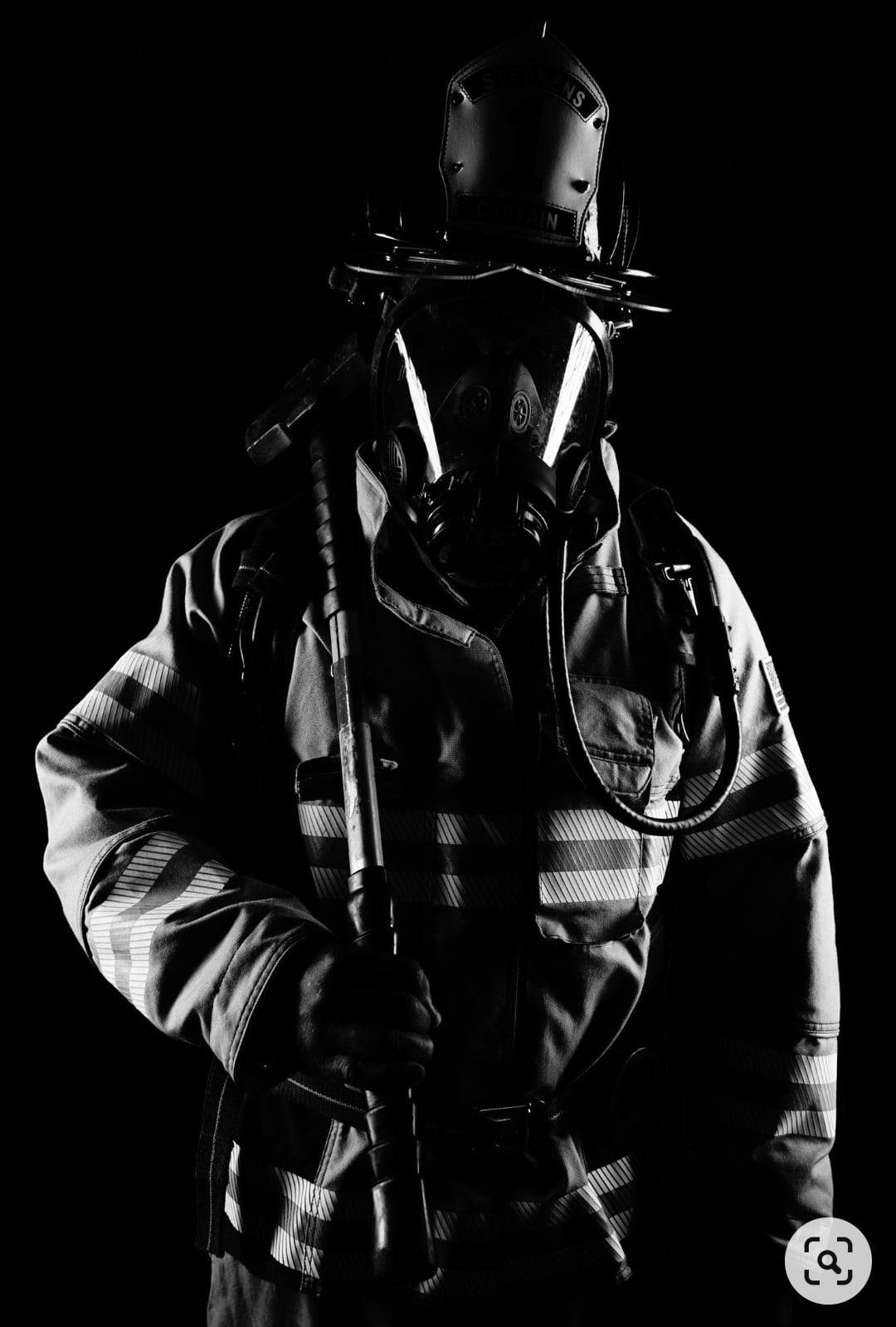 Black And White Firefighters Breathing Apparatus