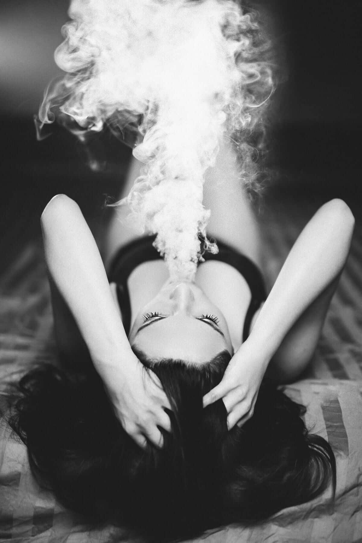 Black And White Girl Smoking In Bed