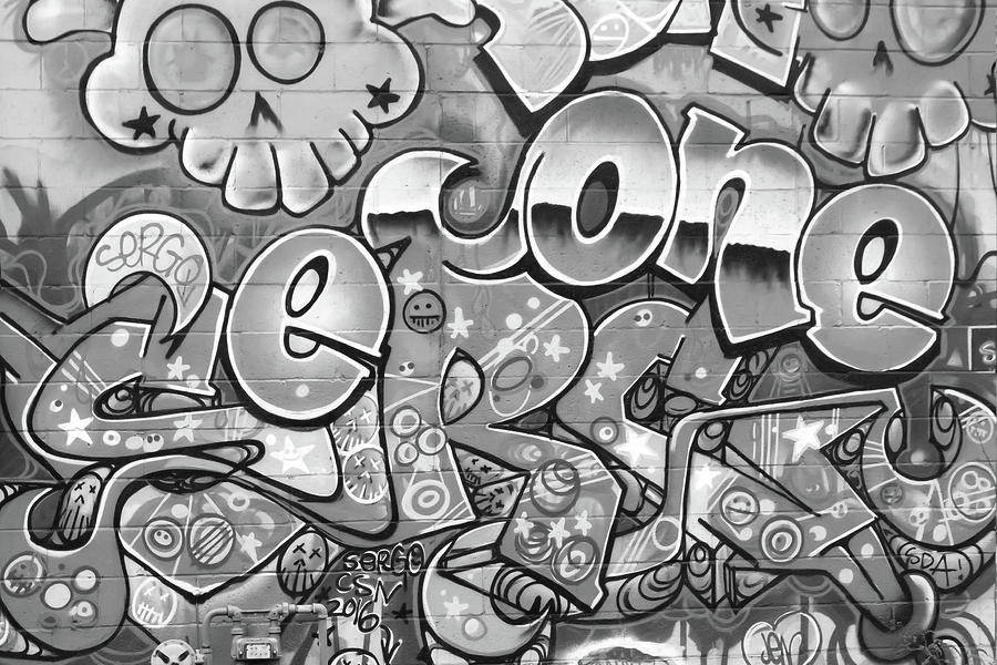 Black And White Graffiti By Michael Hills Background