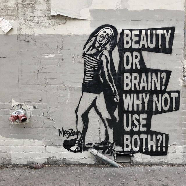 Black And White Graffiti Mural Beauty Or Brain Background