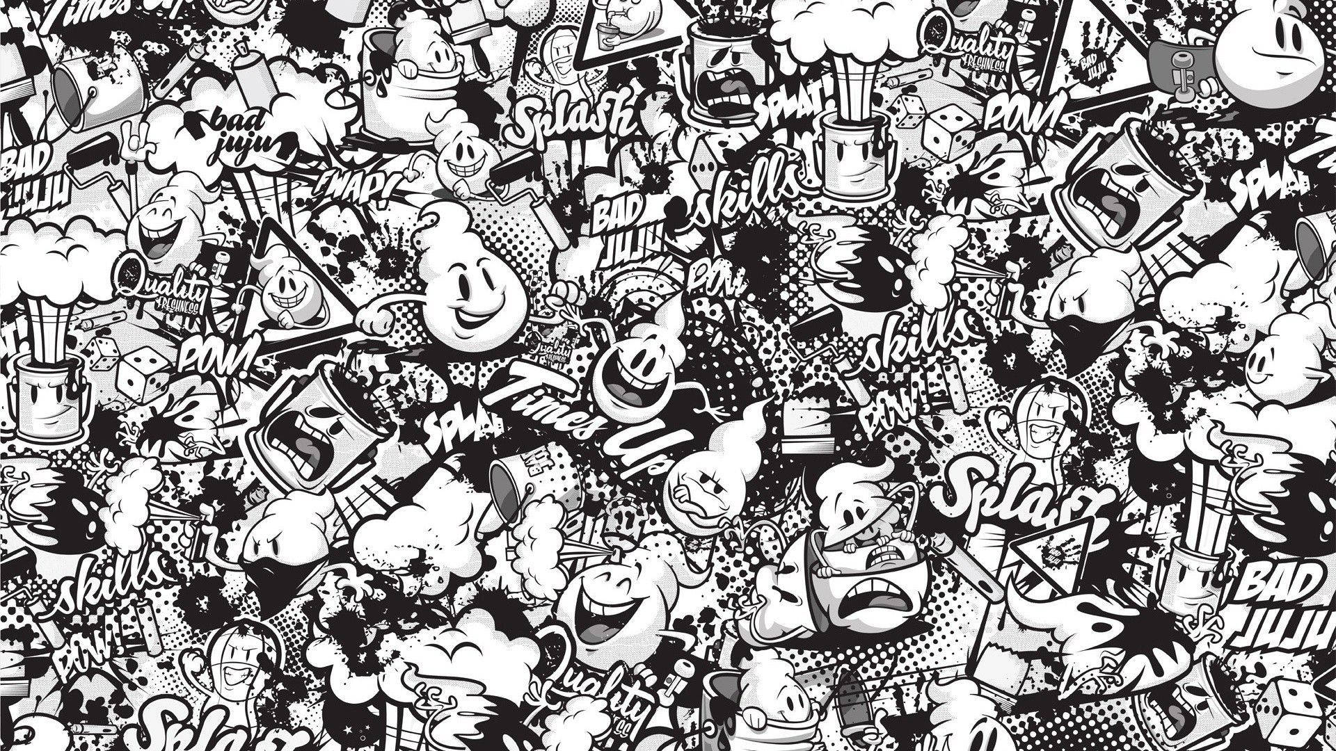 Black And White Graffiti Seamless Icons Background