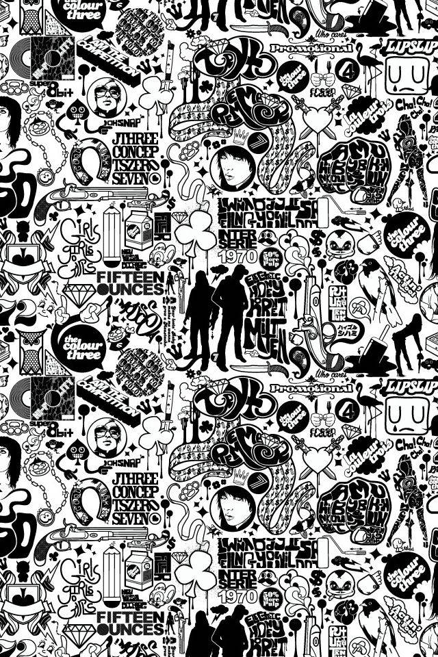 Black And White Graffiti Various Icons Seamless Background