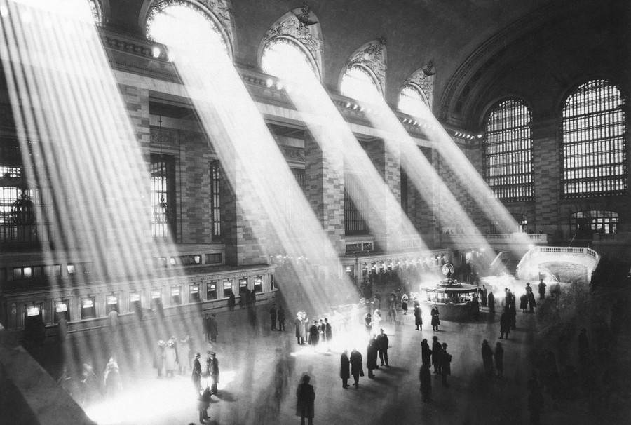 Black And White Grand Central Station Sunlight Background