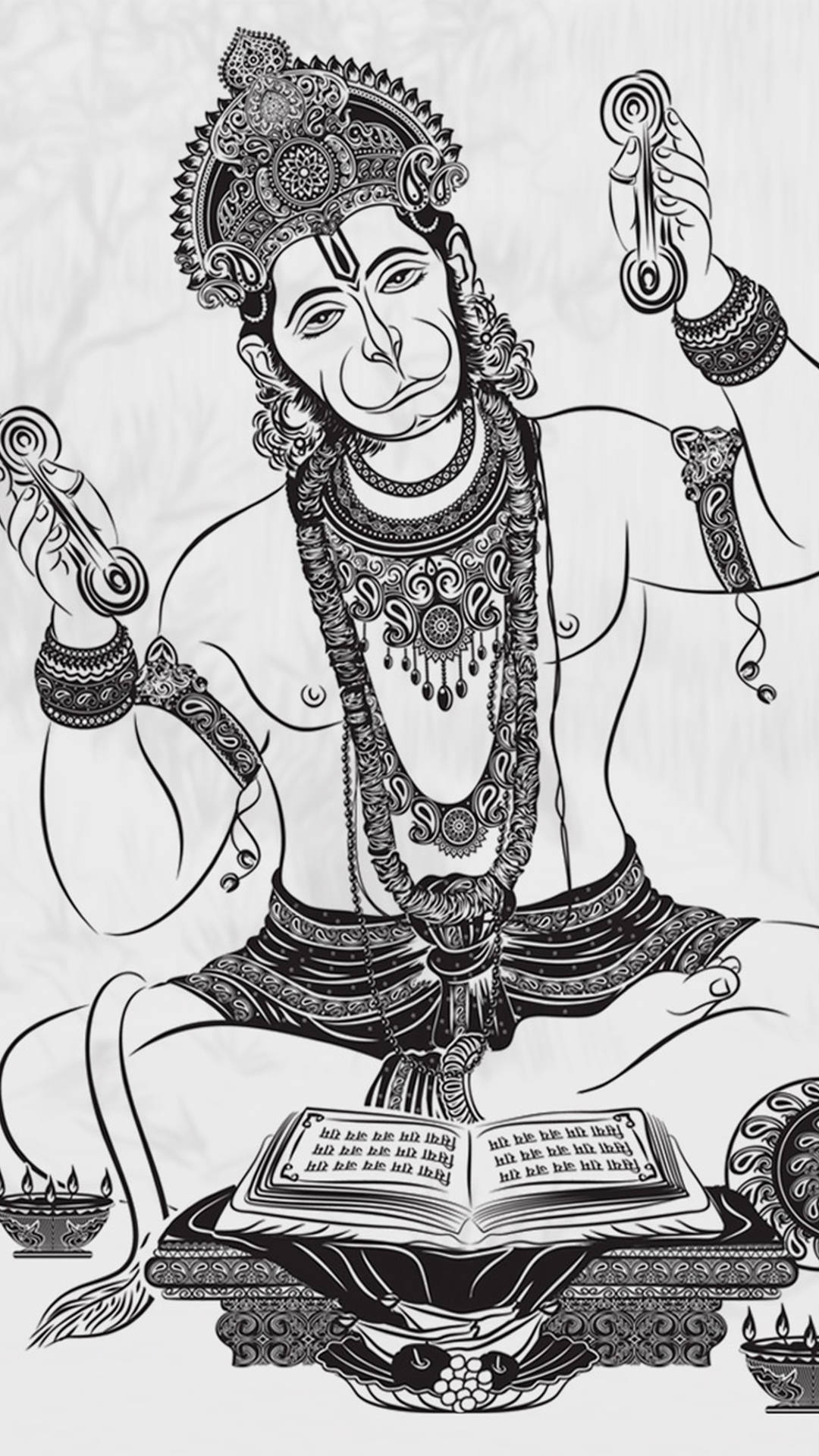 Black And White Hanuman Art Background