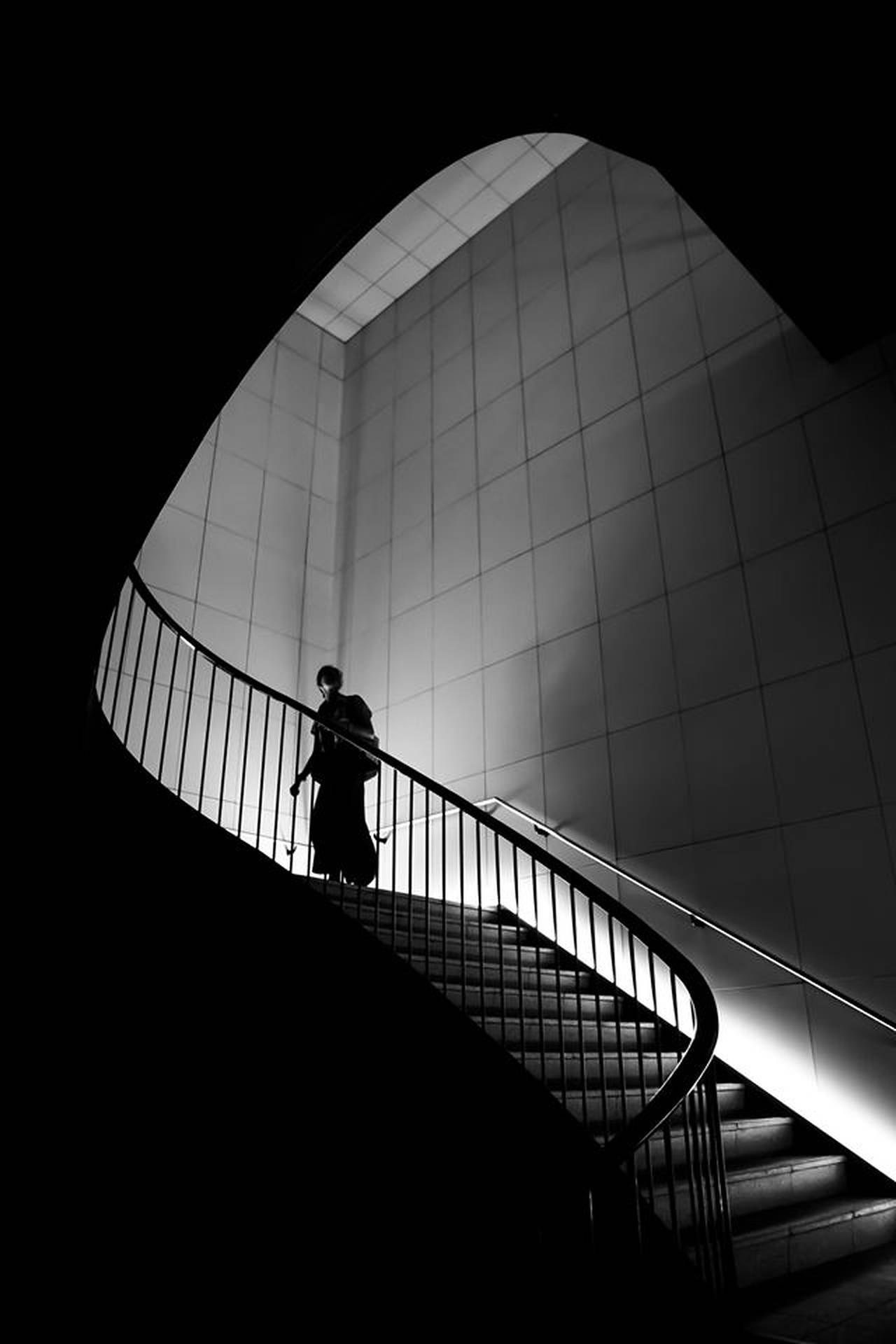 Black And White Hd Curvy Staircase Background