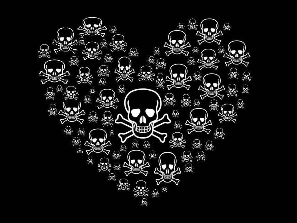 Black And White Heart Crossbones Background