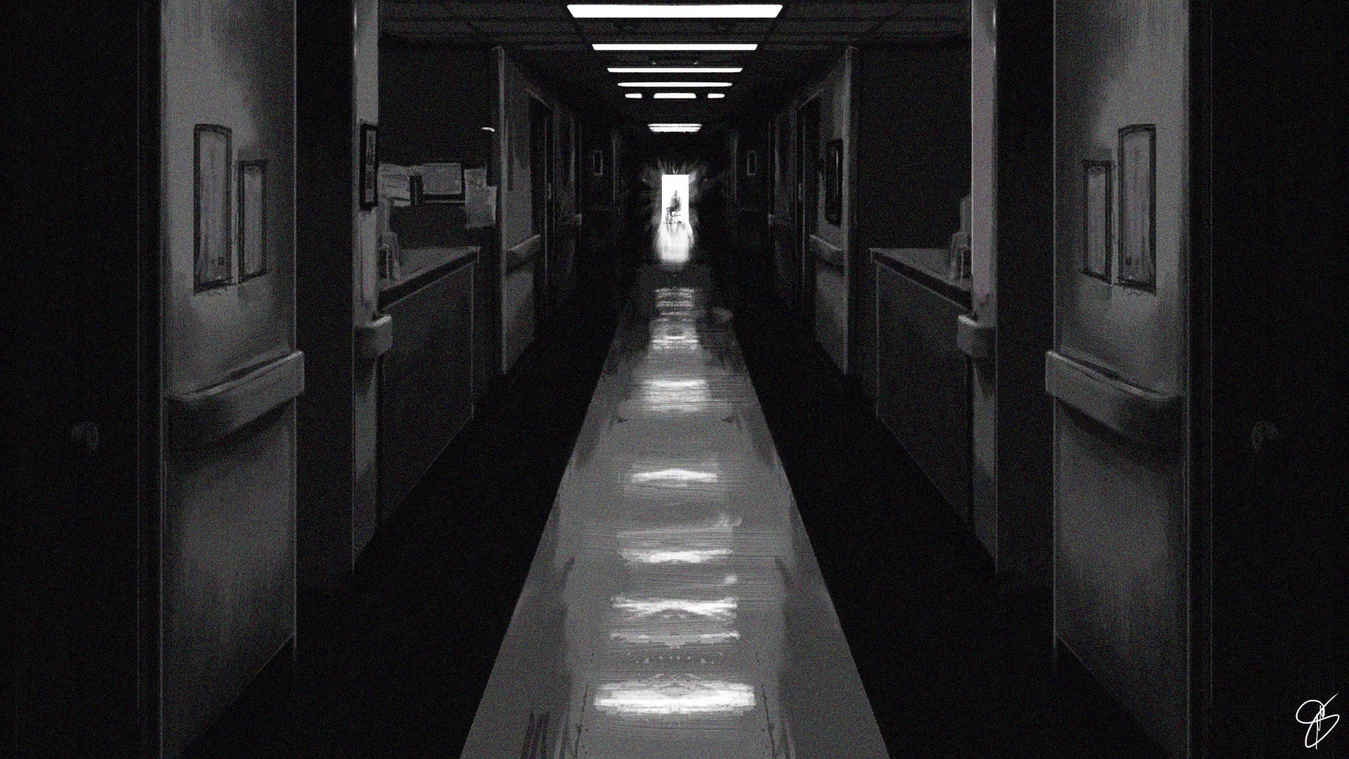 Black And White Hospital Hallway Background