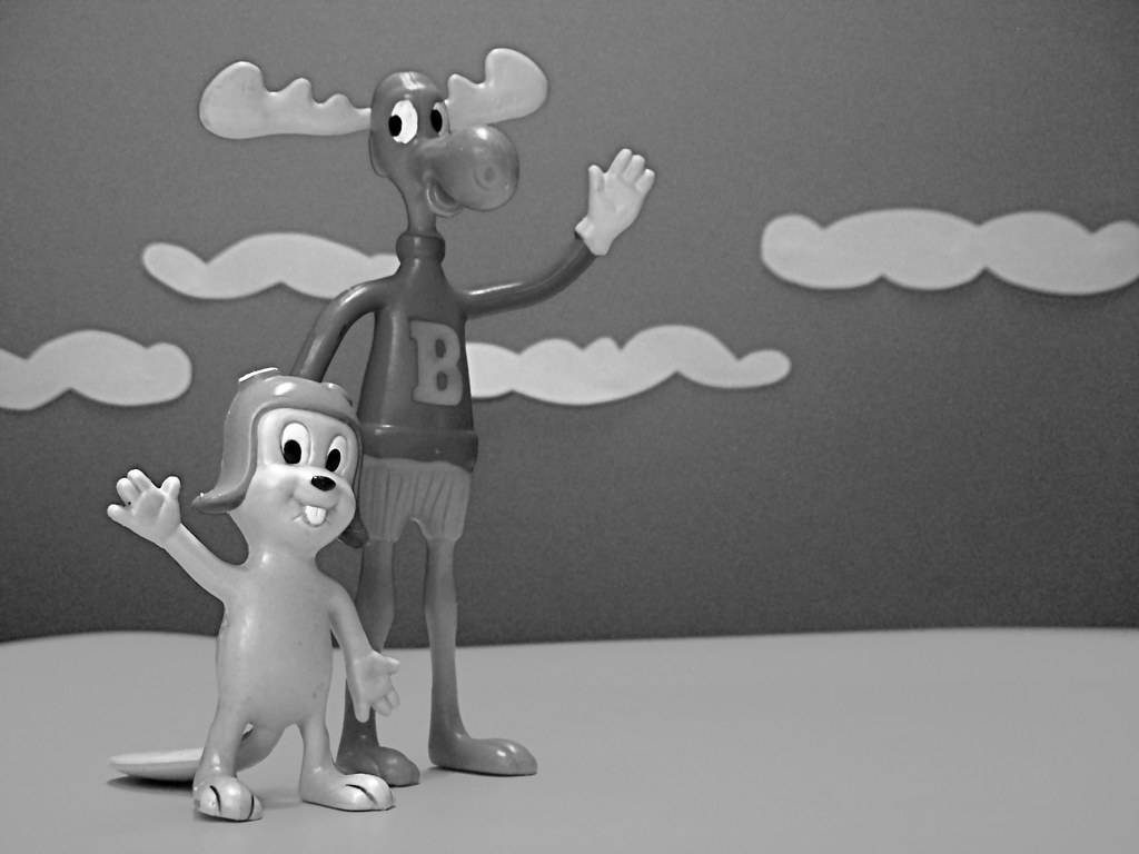 Black And White Image Of Rocky And Bullwinkle