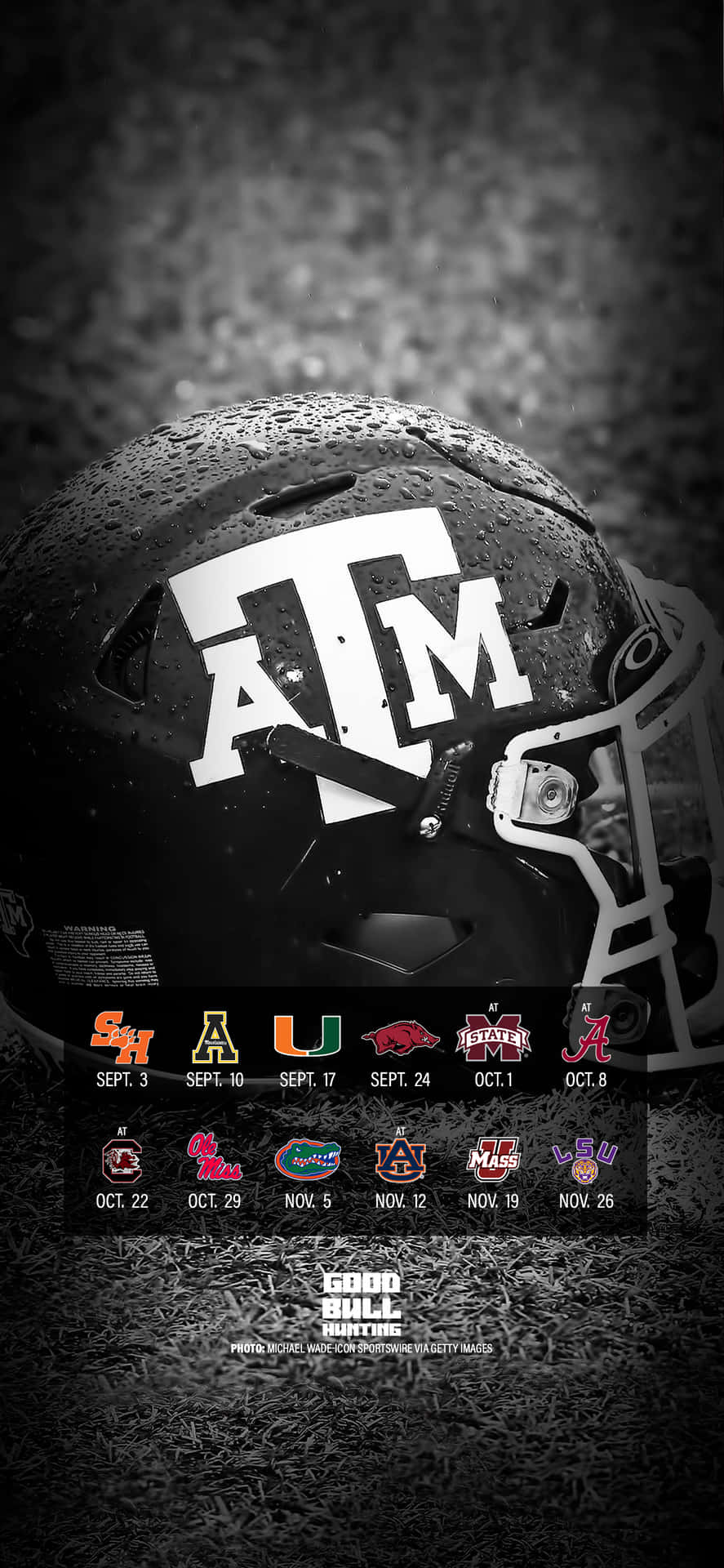 Black And White Image Of Texas Am Football Helmet Background