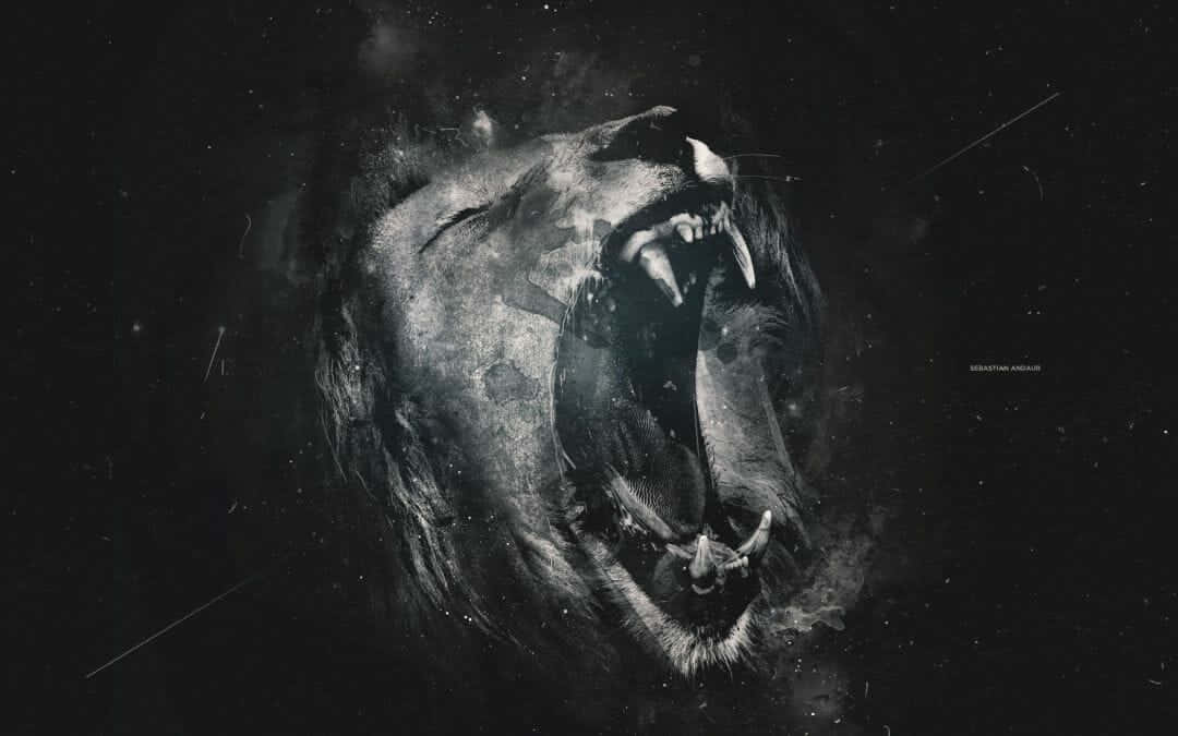 Black And White Lion Open Mouth Background