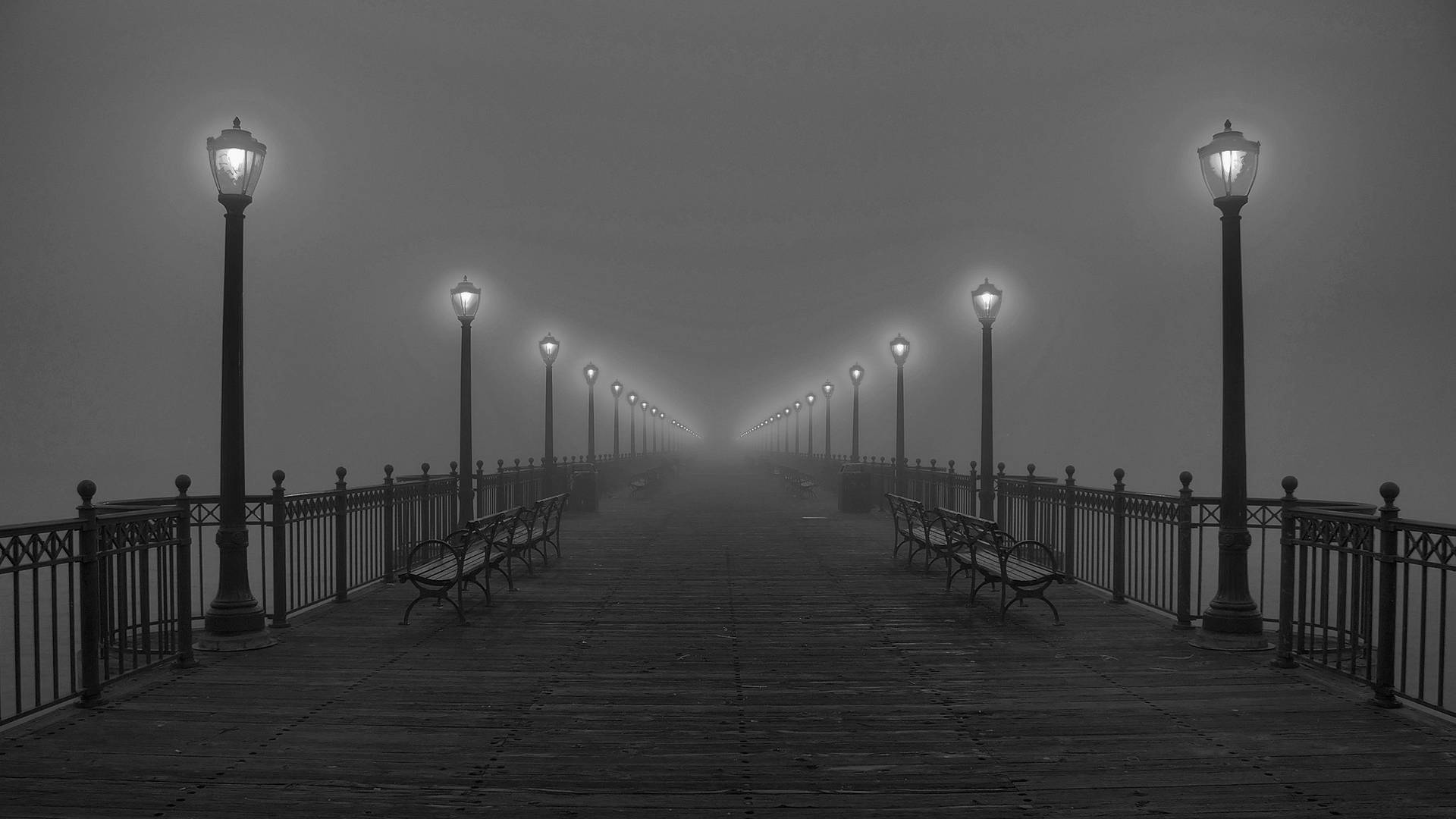 Black And White Long Boardwalk Background