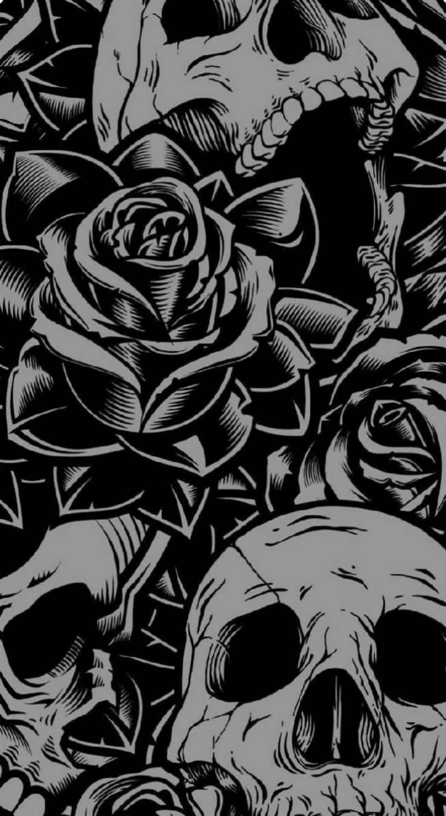 Black And White Love Skulls And Roses Art Background