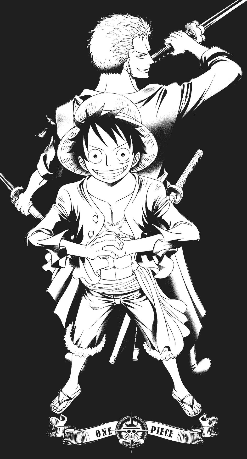 Black And White Luffy And Zoro Hd Background