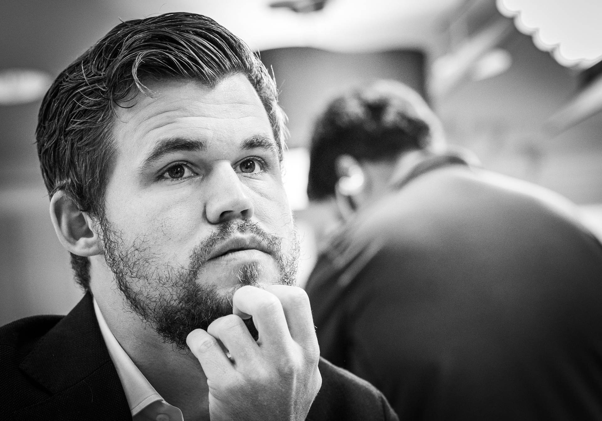 Black And White Magnus Carlsen Background