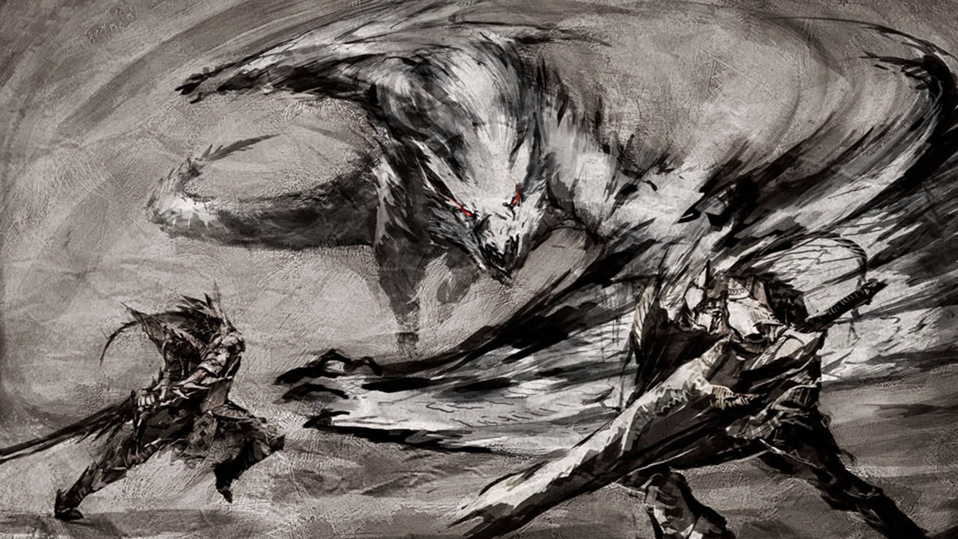 Black And White Monster Hunter Dragon Battle Background