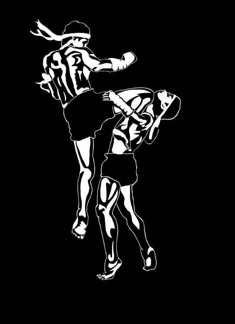 Black And White Muay Thai Cartoon