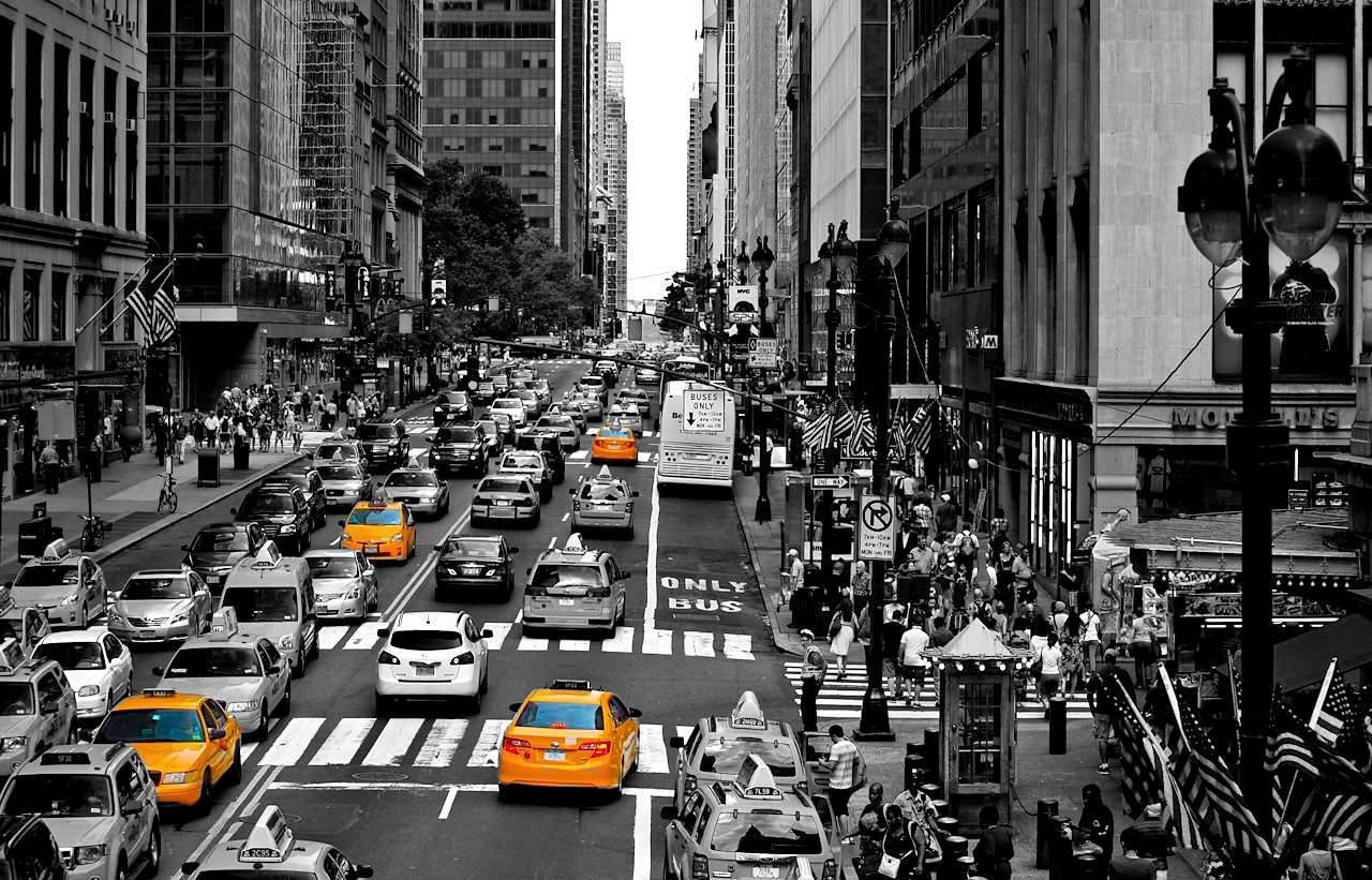 Black And White New York Busy Road Background