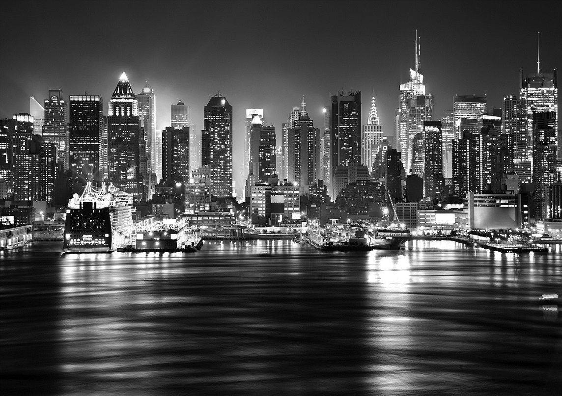 Black And White New York Captivating Night Perspective Background